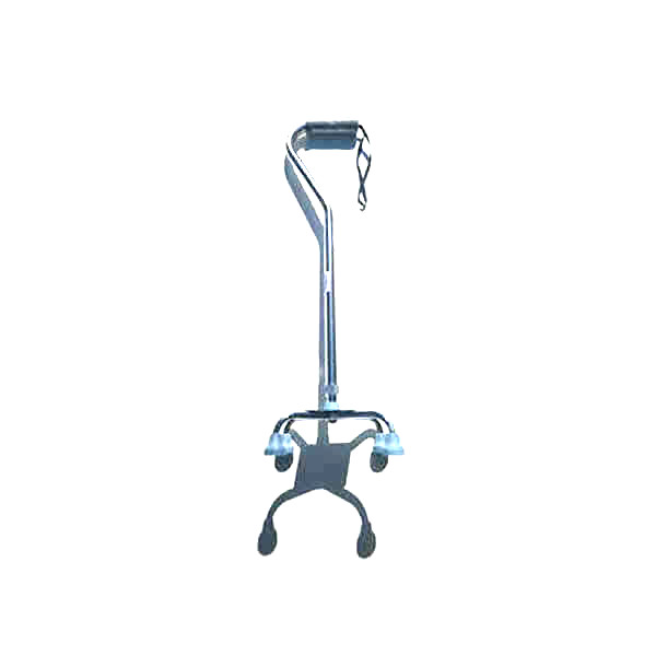 Adjustable Height Quad Cane Walking Stick Aid Four Legs Small Silver Soft Handle