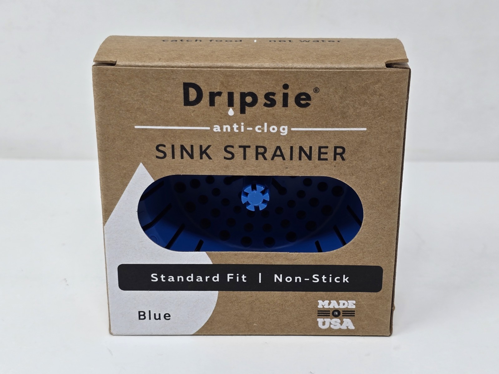 Dripsie Anti-Clog Sink Strainer, Blue, Standard Fit, Non-Stick, Made in USA, NEW