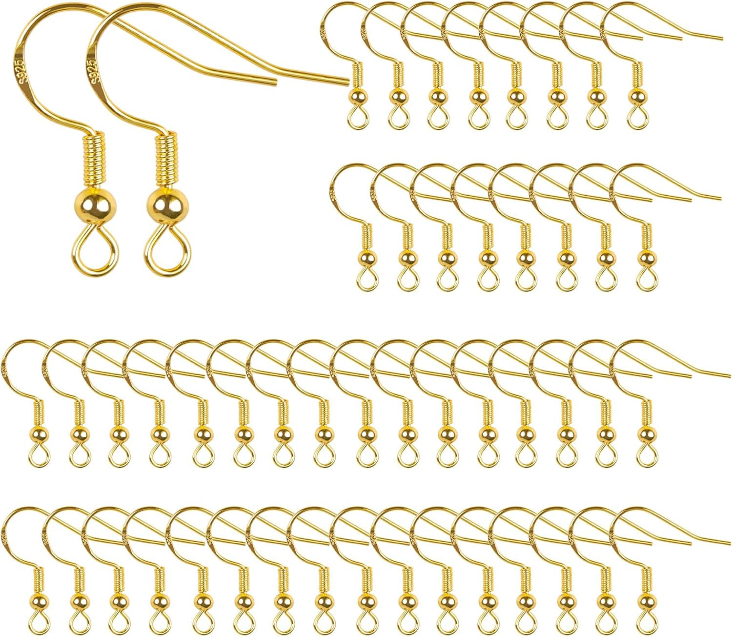 14K Gold Earring Hooks 50 PCS - Hypoallergenic Jewelry Making Supplies with Fish
