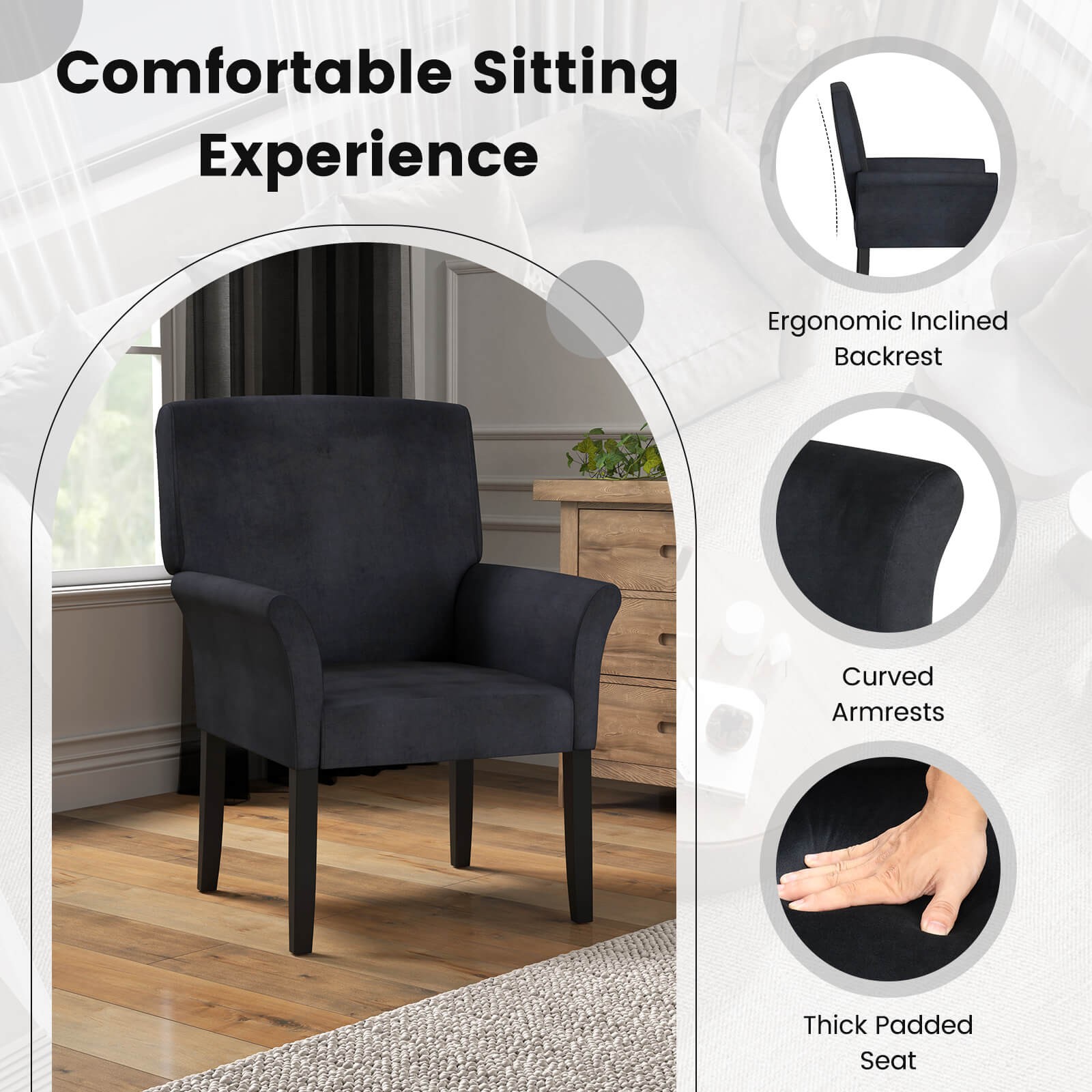 Set of 2 Velvet Executive Guest Chair Waiting Room Arm Chair w/Rubber Wood Legs