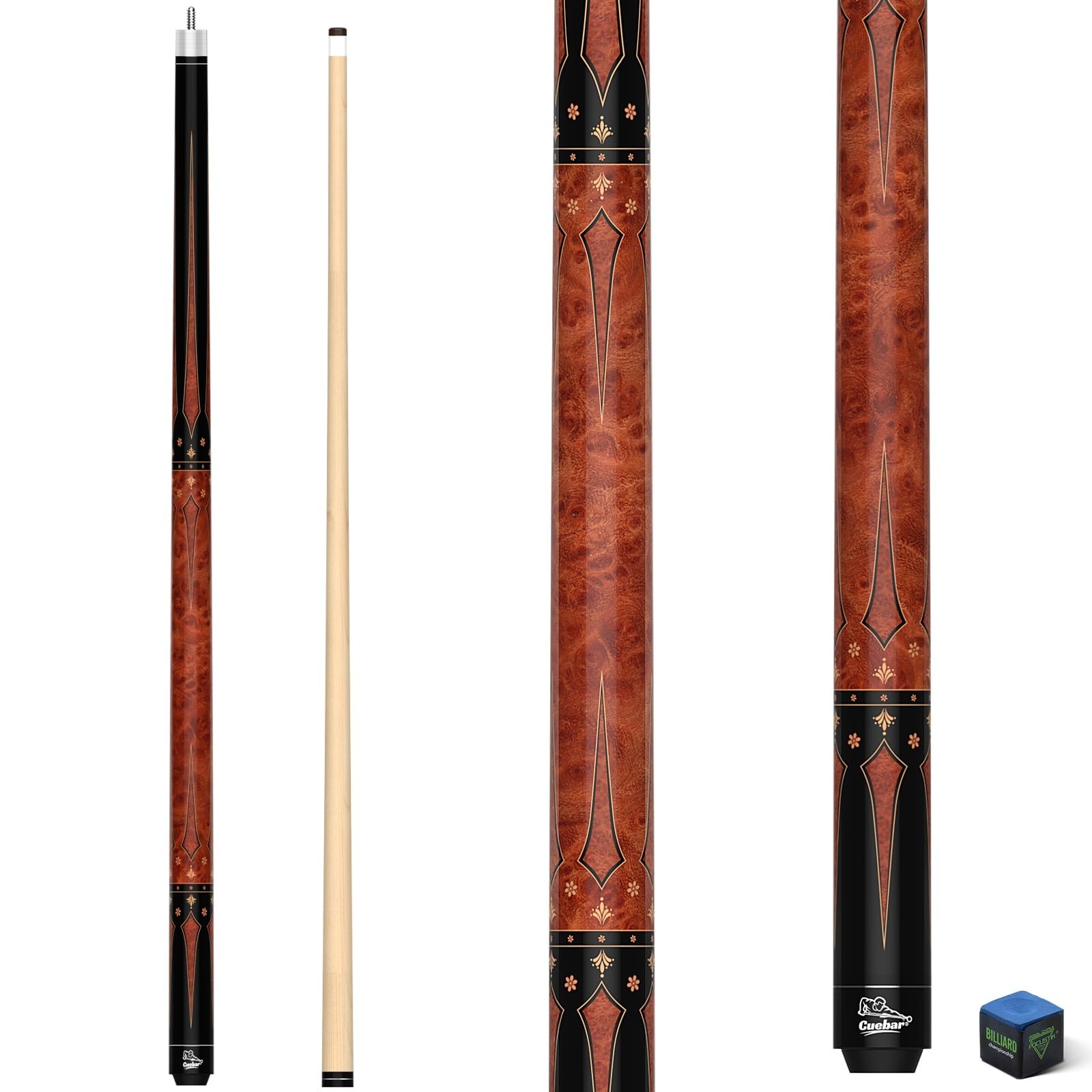 Pool Cue Stick 58 Inch 2-Piece Billiard Cues with Geometric Sword Inlays, Unw...