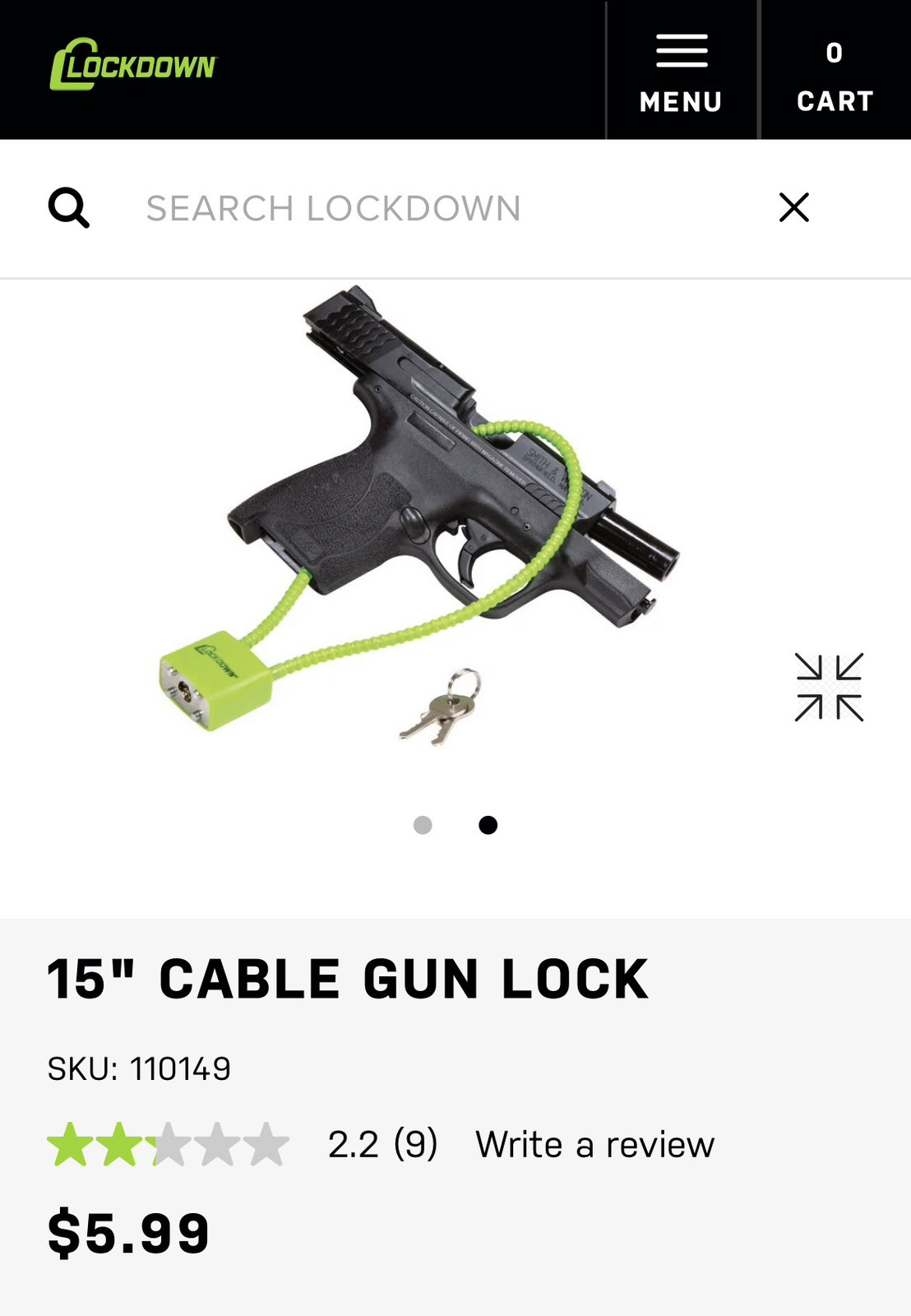 NEW 15” Lockdown Scratch Resistant Pistol Revolver Handgun Cable Lock NEON GREEN