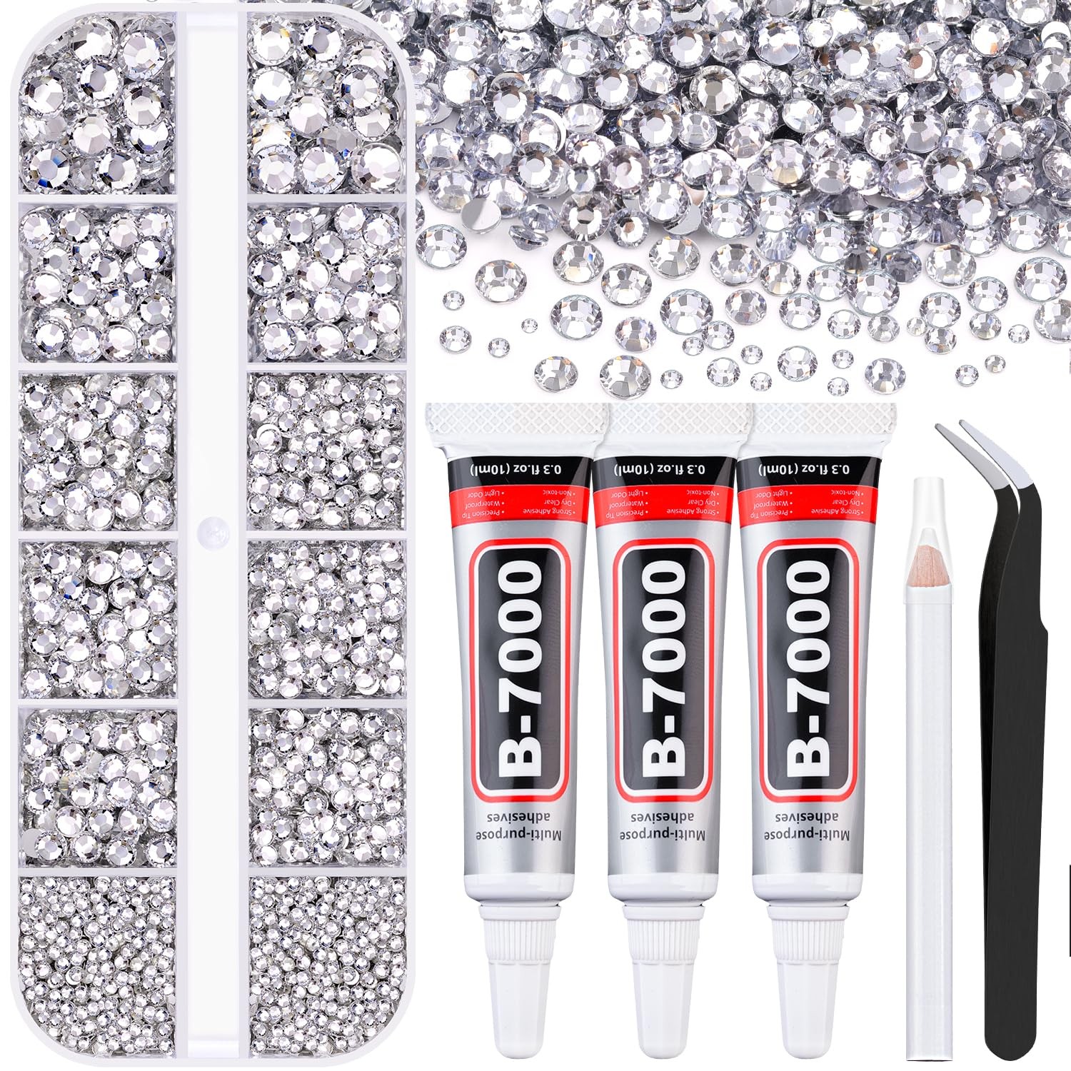 6000 Flatback Resin Rhinestones with B7000 Glue for DIY Crafts and Art