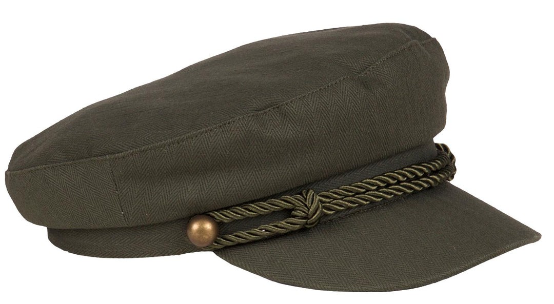 Greek Fisherman Cap Hat Olive  With Rope Hat Band One Size Yachting Sailing Lace