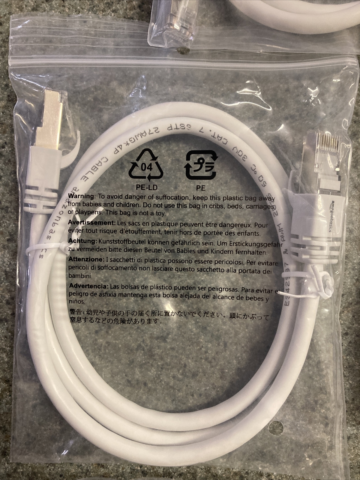 5 Pack Amazon Basics RJ45 Cat 7 High Speed Ethernet Cable 3ft