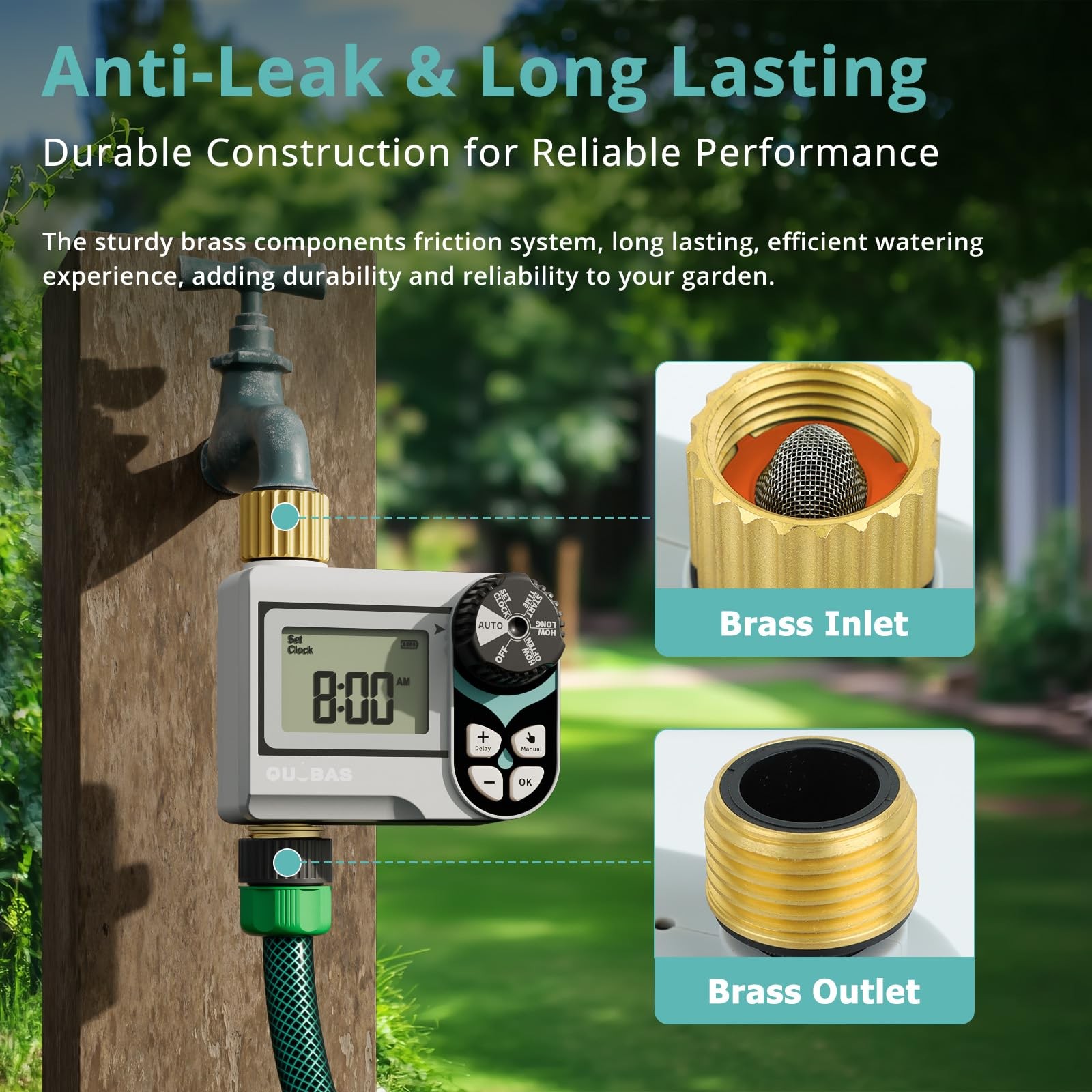 QUOBAS Zero Pressure Water Timer, Programmable Sprinkler Timer for Garden Hos...