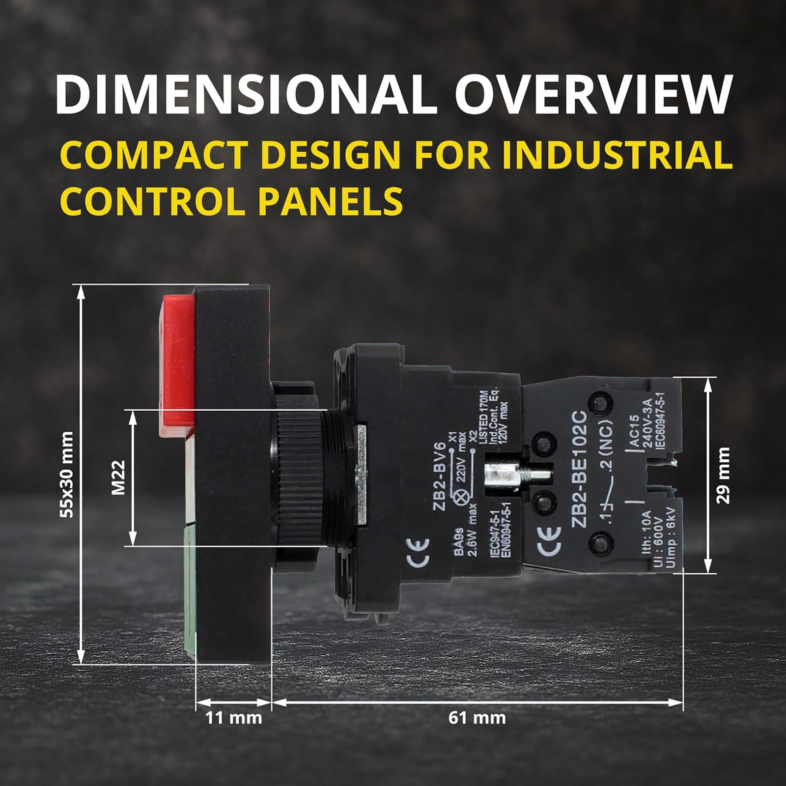 Double Head Push Button with Signal Lamp AC/DC Control Switch for Industrial