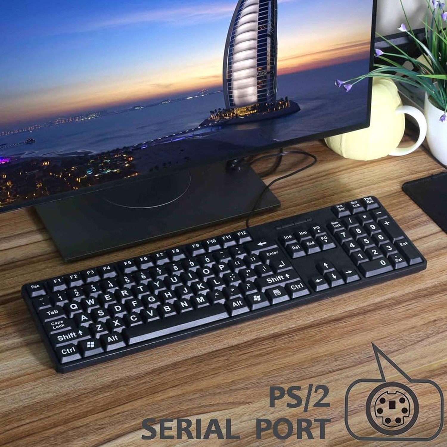 MCSaite Wired PS2 104 Keys Computer Keyboard and Mouse Combo - Big Print Lett...
