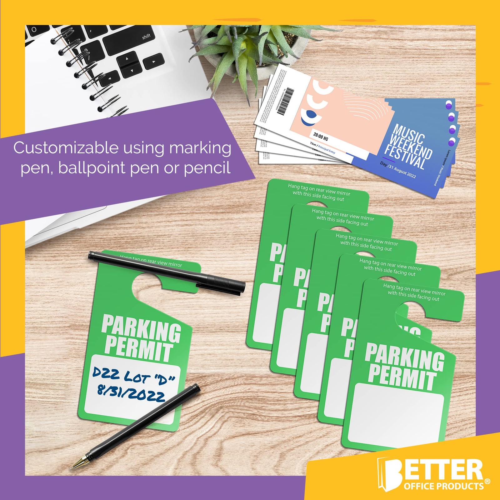 Green Parking Permit Hang Tags, 50 Pack, Poly Plastic Placards, Temporary Par...