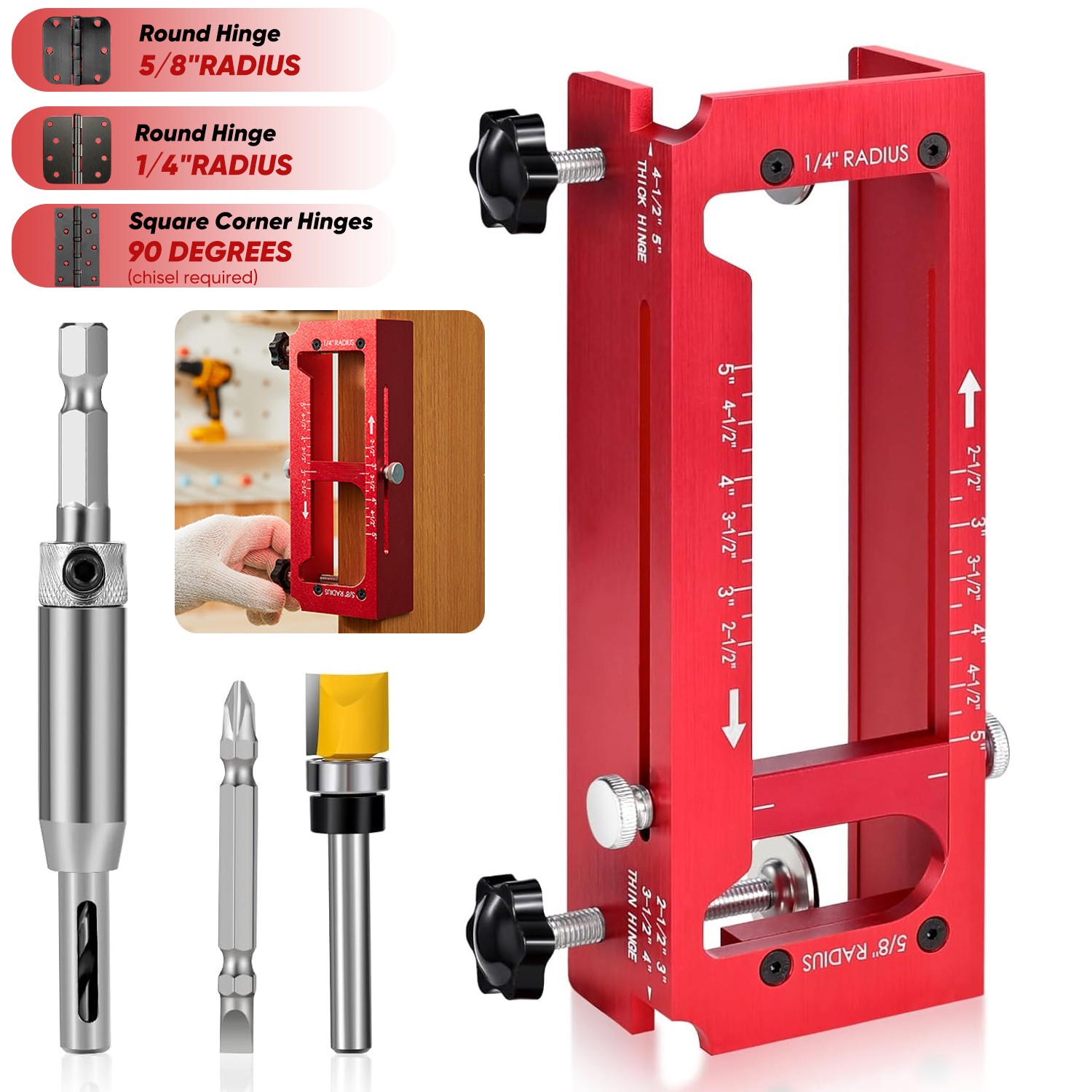 Door Hinge Jig, Aluminum Alloy Door Hinge Template Kit For 2.5" to 5" Hinges