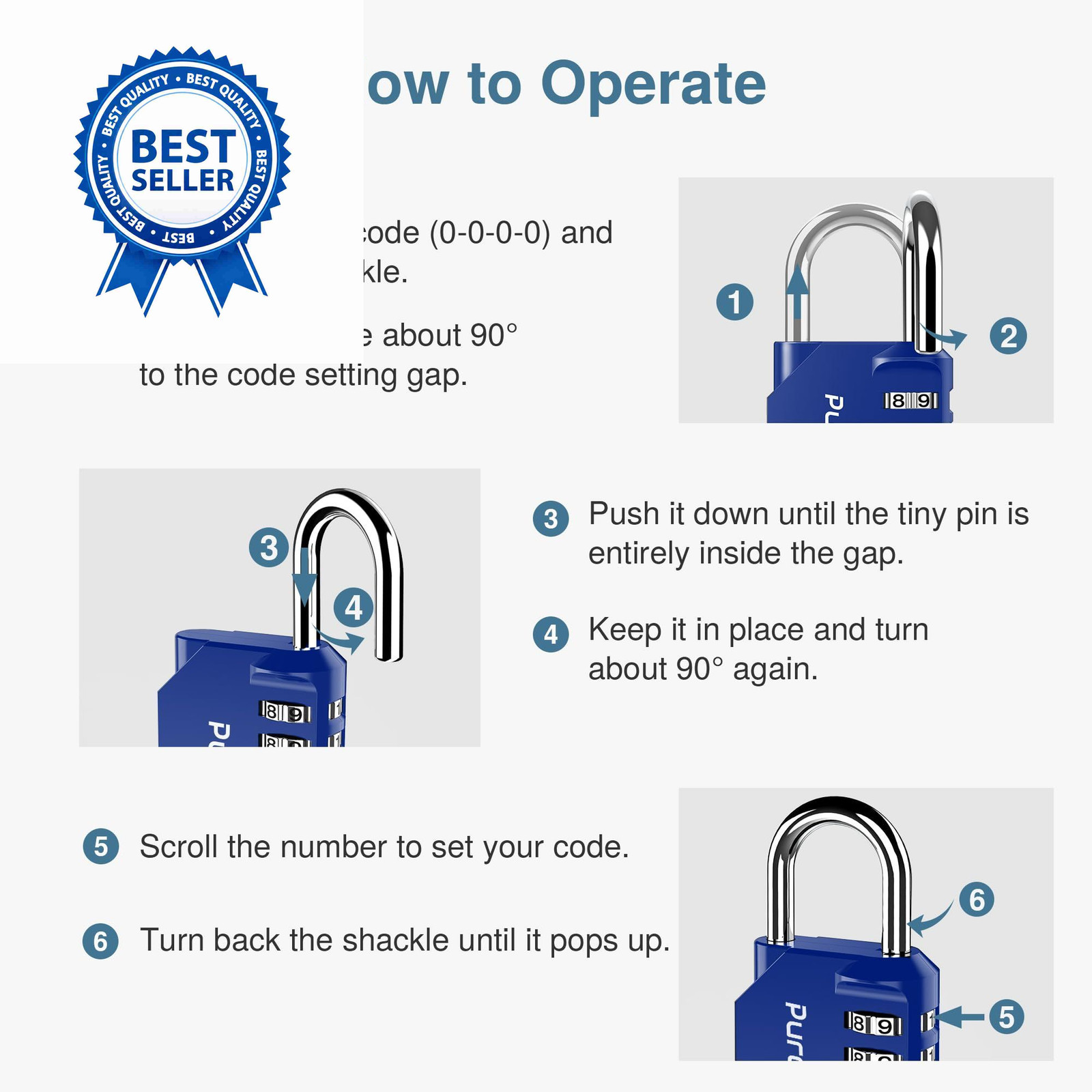 Puroma 1 Pack Combination Lock for Locker 4 Digit Outdoor Medium, Blue