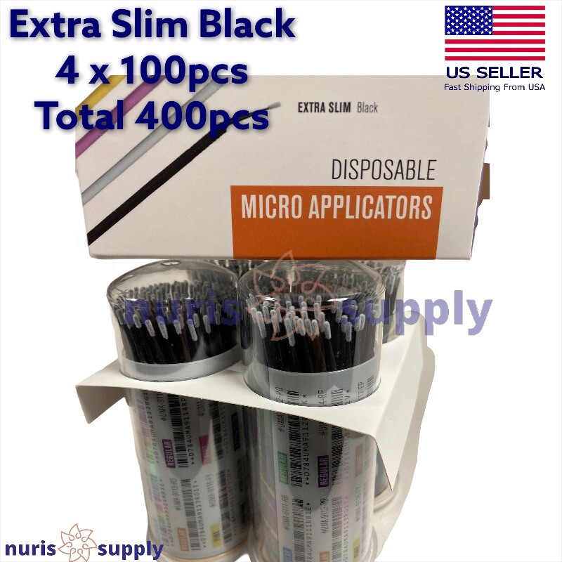 4x100pcs Extra Slim Black Dental Microbrush Applicators Tips High Quality