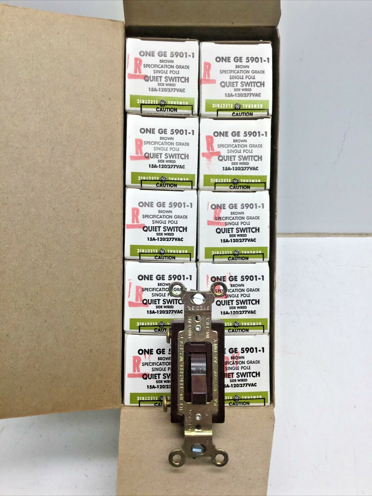 GE 5901-1 Single Pole QUIET SWITCH Side Wired 15A 120/277VAC Brown (LOT of 10)