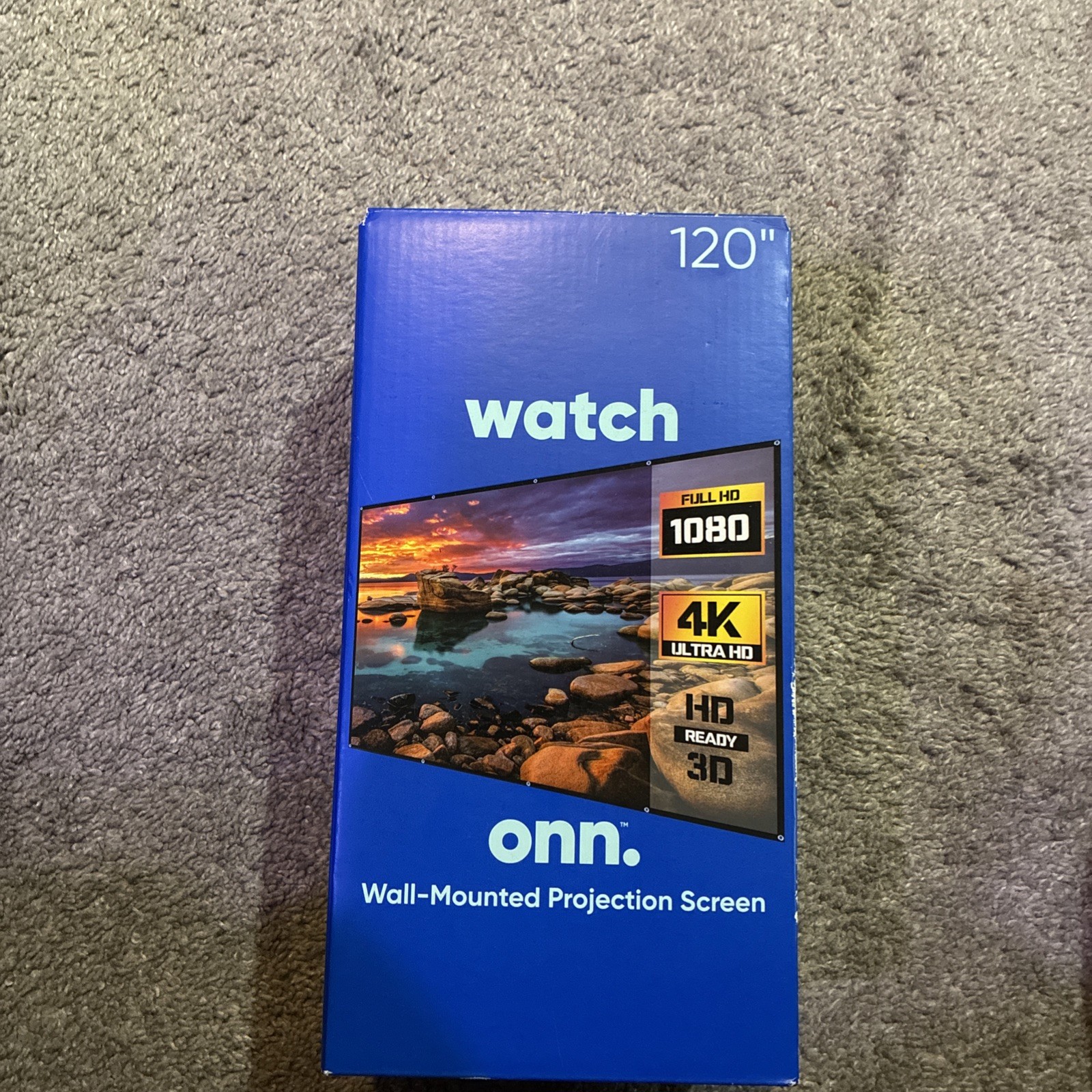 Onn 120” Wall Mounted Projector Screen 16:9 HD 4K Compatible Indoor Outdoor