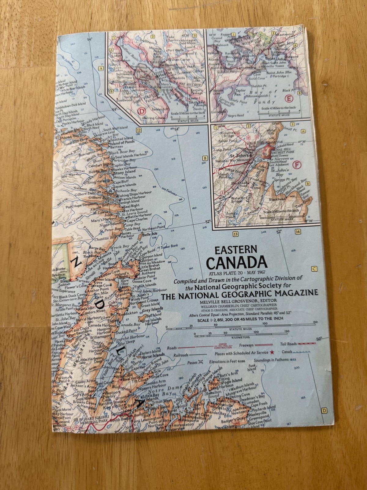 Vintage 1967 National Geographic Eastern Canada Folded Map Poster Atlas Plate 20