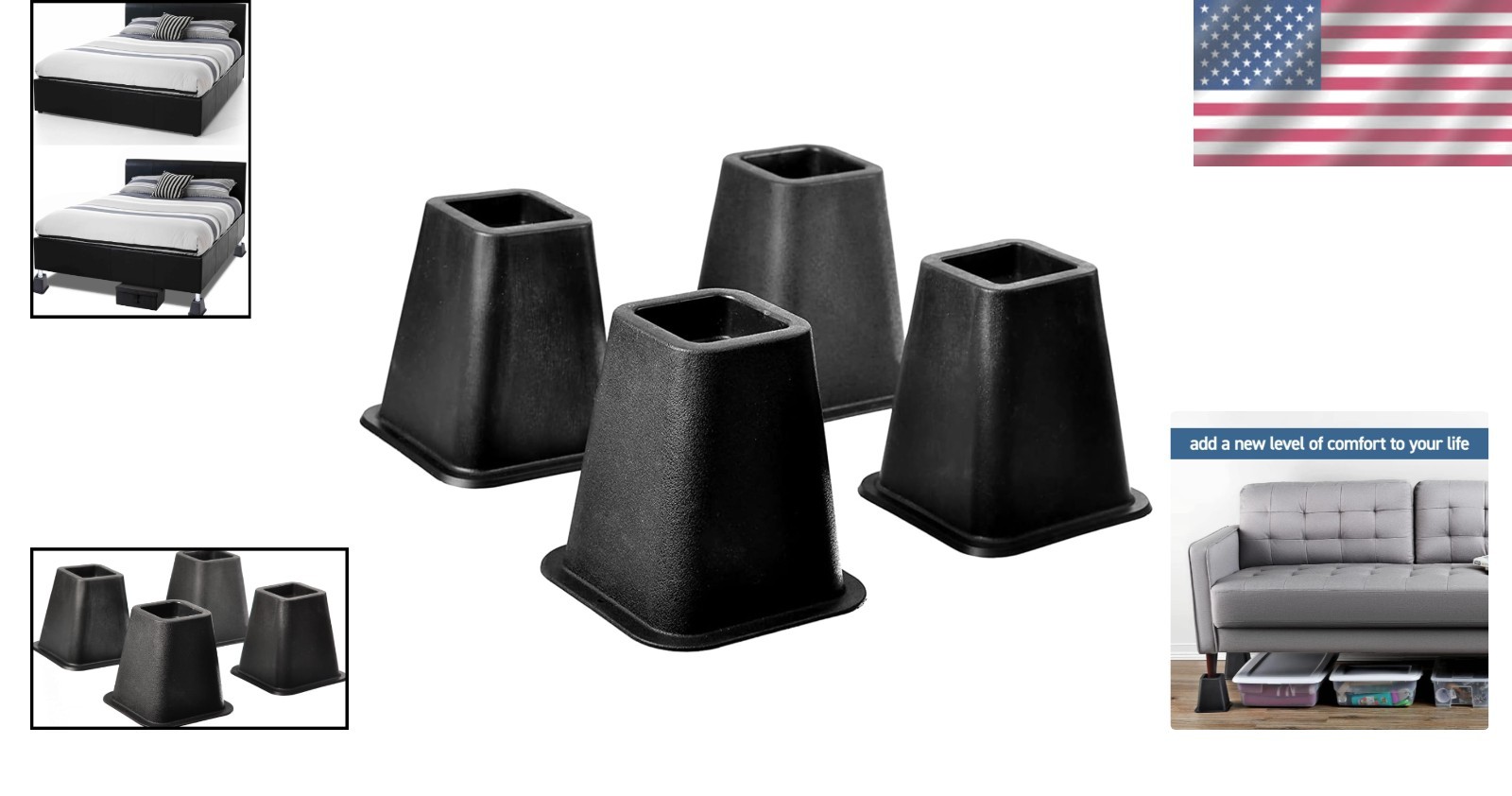 5 Inch Black Bed Risers Durable Plastic Stackable Furniture Elevators for Dorms