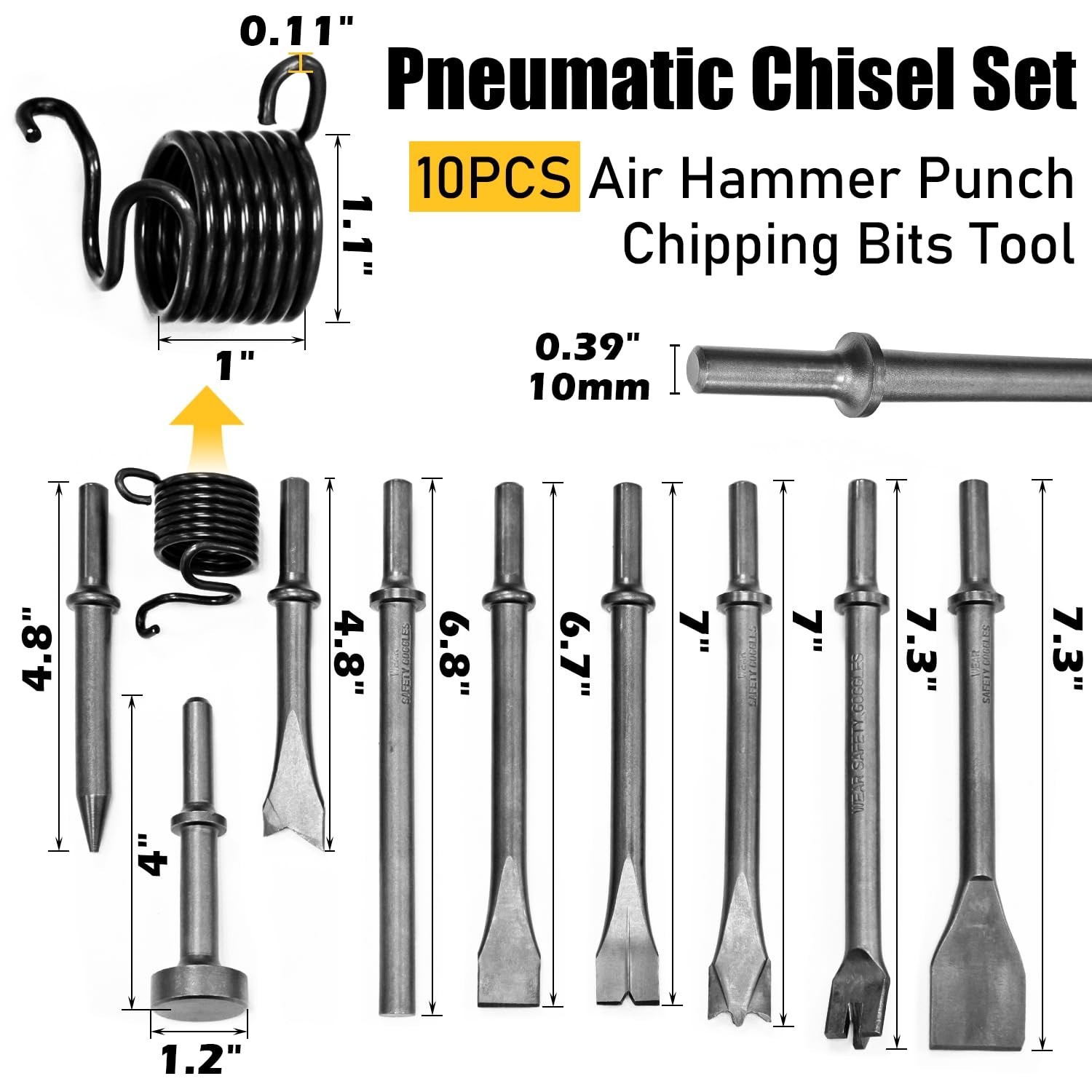 10Pcs Air Hammer Bits Set, Pneumatic Chisel Tools with Spring, Air Hammer Pun...
