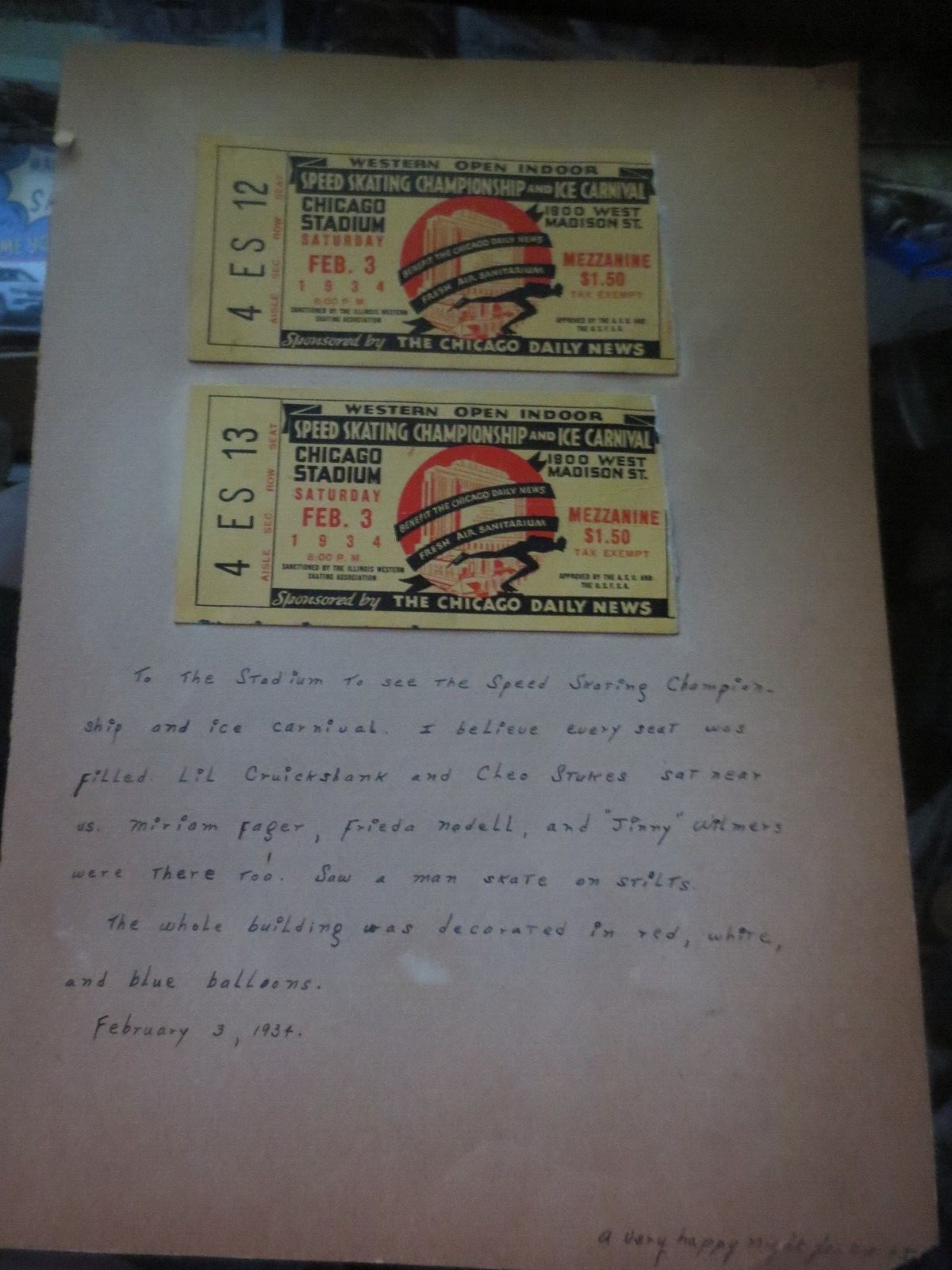 2 Vintage 1934 Western Open Speed Skating Championship Chicago Stadium