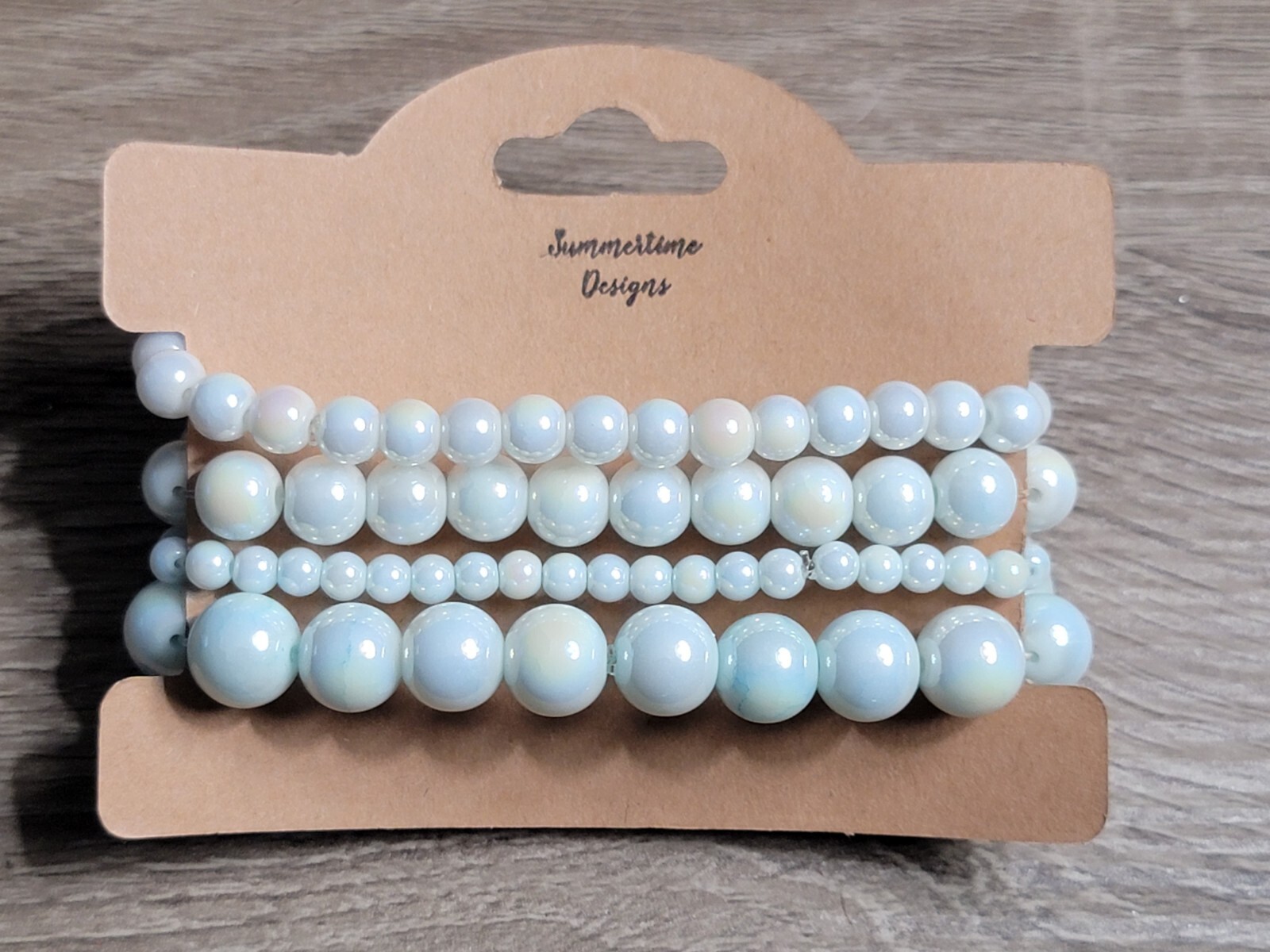 Glass Bead Bracelet Stack 7" Iridescent Mint Green