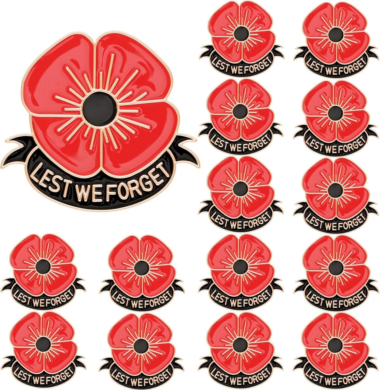 15PCS Poppy Pins,Veterans Day Lapel Pins Remembrance Day Poppy Flower Brooch Pin