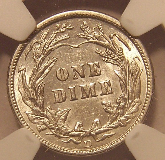 1914 D Barber Silver Dime AU 58 NGC