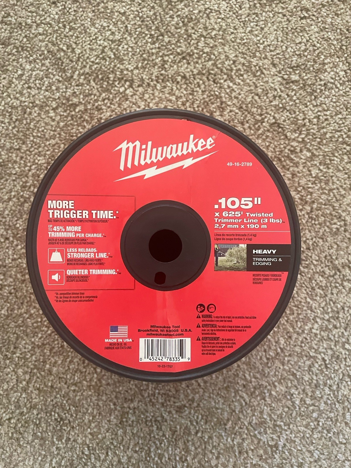 Milwaukee 49-16-2789 .105" x 625' High Grade Trimmer Line w/ Twisted Design