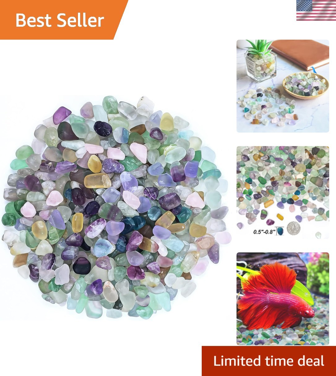 0.93 LB Fluorite Tumbled Chips Aquarium Fish Tank Gravel, Natural Crystal Qua...