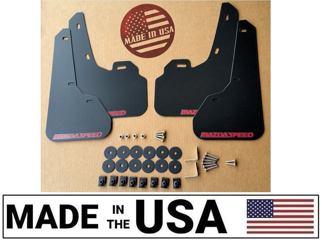 [SR] 10-13 Mazdaspeed 3 & Mazda 3 Mud Flaps Kit BLACK w/ Hardware & Vinyl Logo