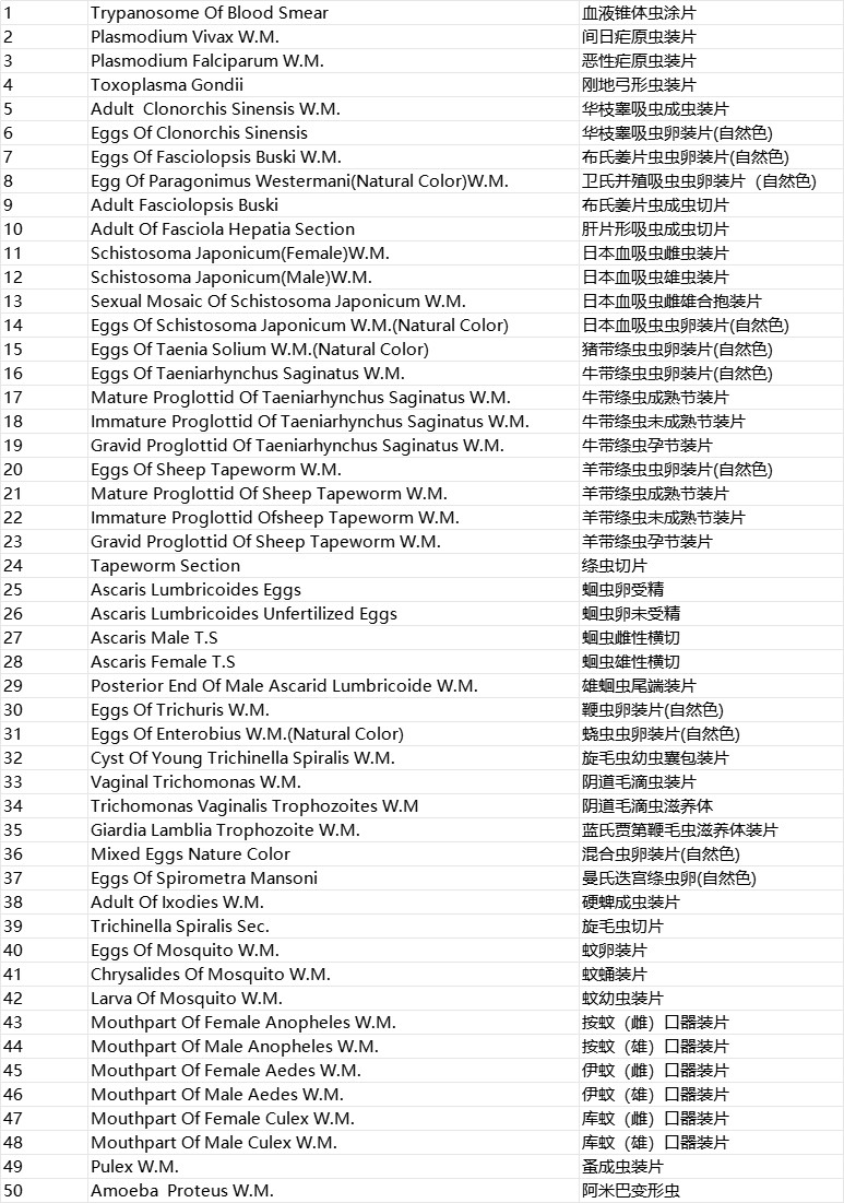 50PCS Prepared Microscope Parasitology Slides for Educational Teaching