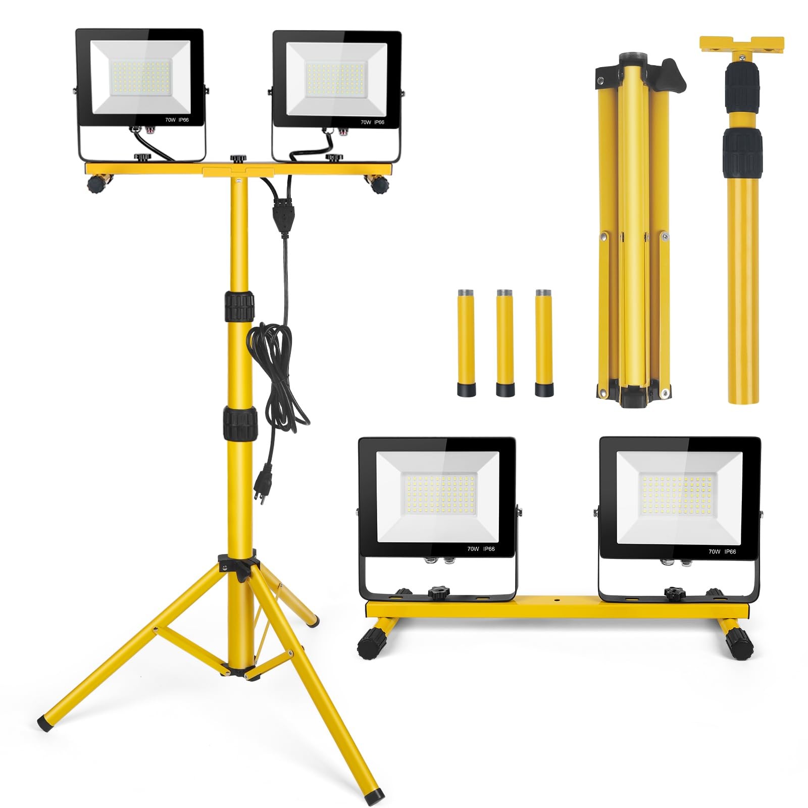 14000Lumen LED Work Lights with Stand - 2 Head Portable Work Light on Stand | IP