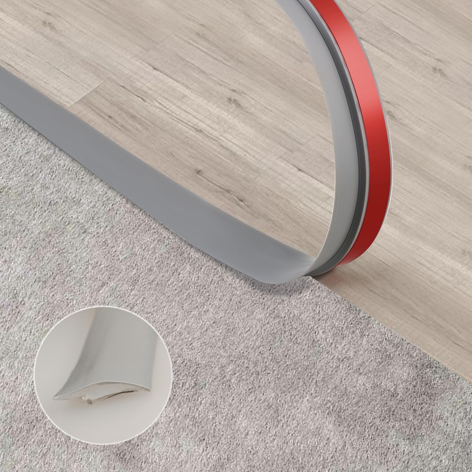 Carpet to Tile Floor Transition Strip, Grey Self-Adhesive Threshold Edging Tr...