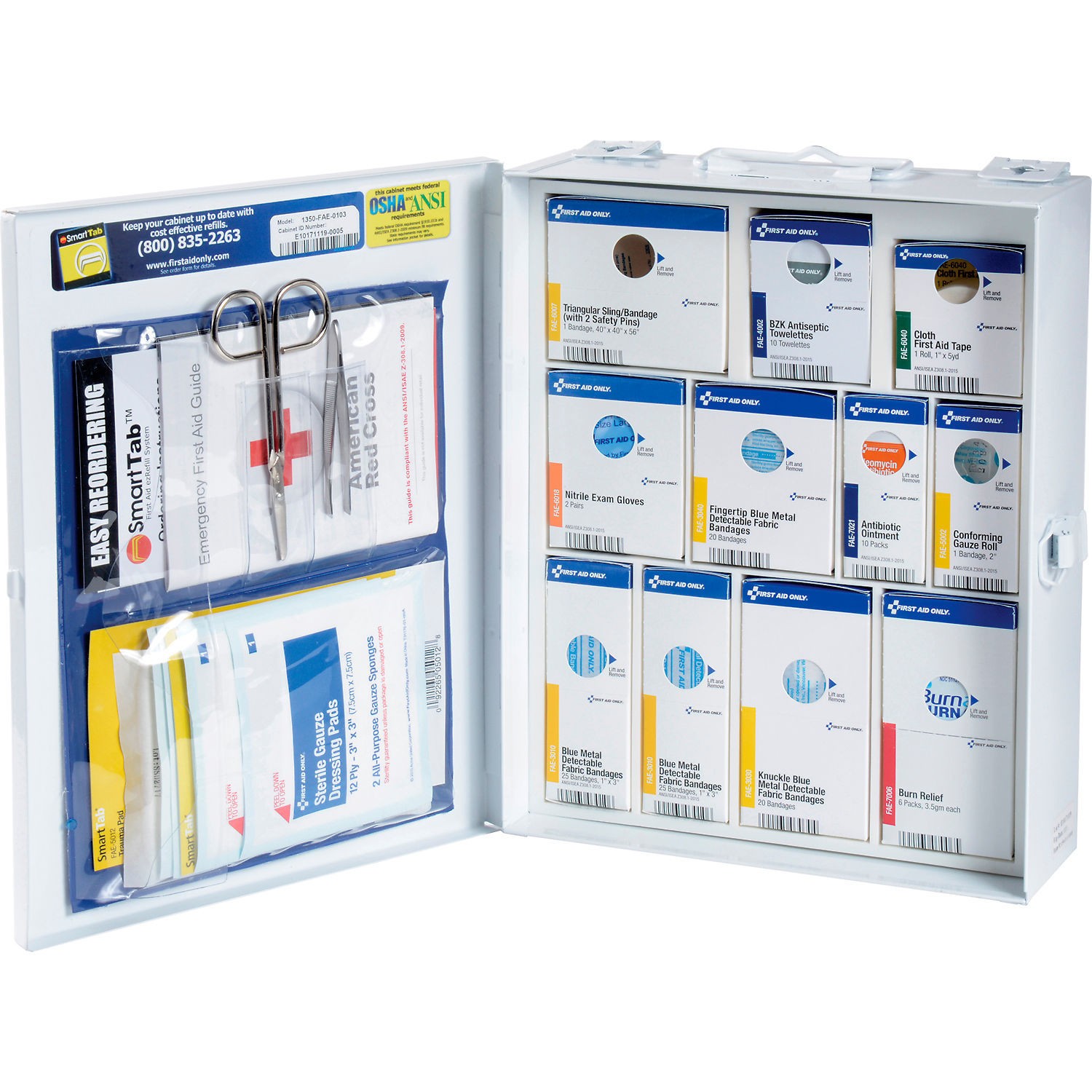 136 Piece Metal First Aid Kit Metal Detectable OSHA Compliant