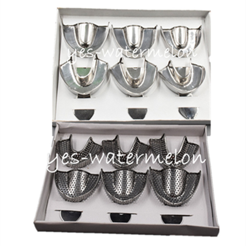 6 Pcs Dental Autoclavable Metal Impression Trays Stainless Steel Upper Lower
