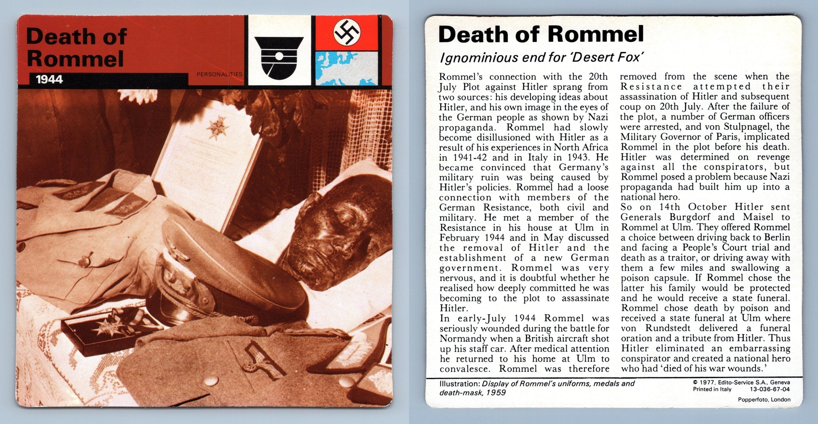 Death Of Rommel - 1944 - Personalities - WW2 Edito-Service SA 1977 Card