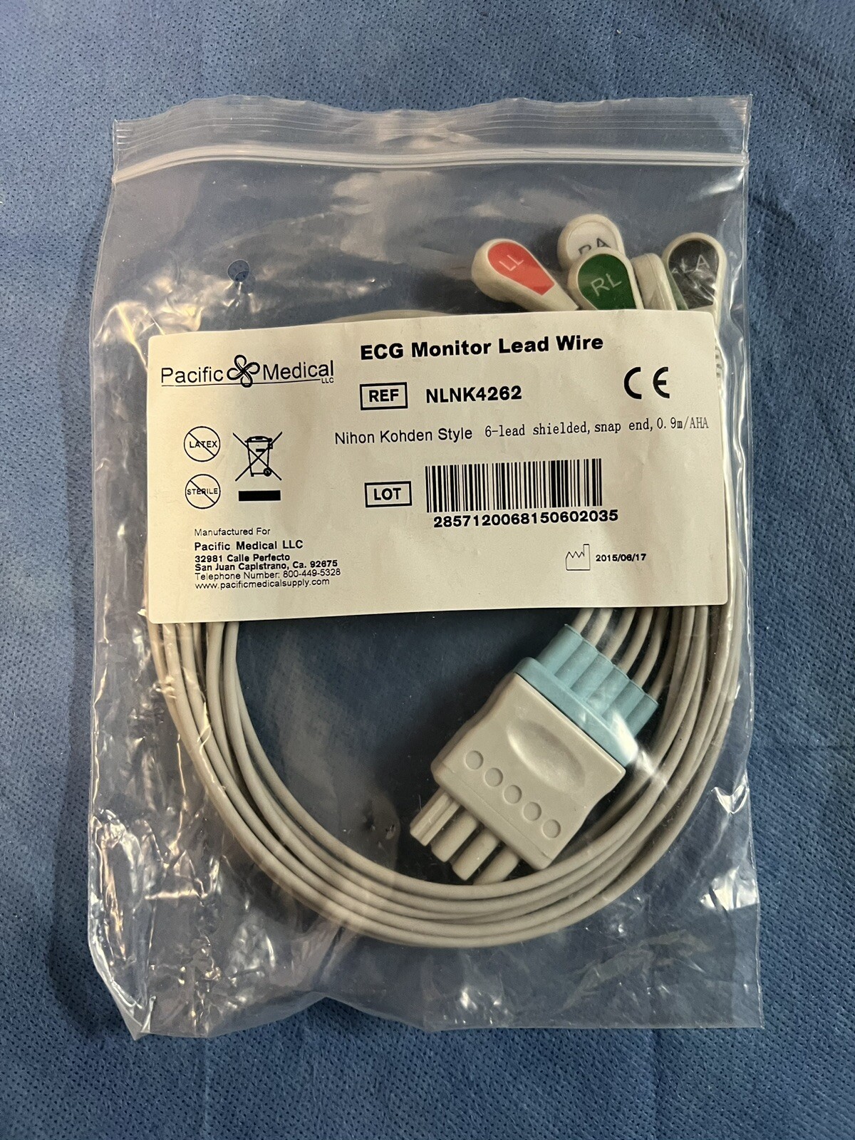Nihon Kohden NLNK4262 Lead Wire Set 6 Lead Snap Clip to Dual 4 Pin BR-916P K915