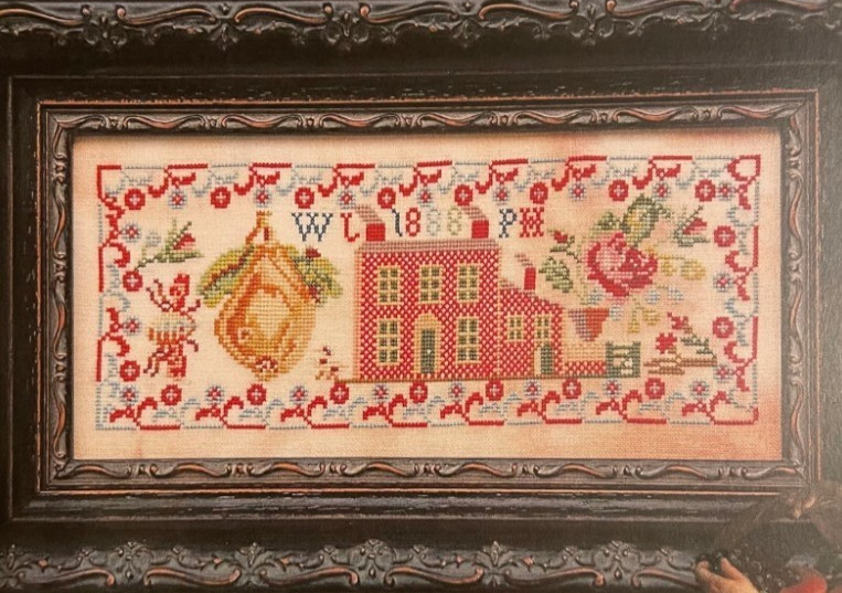 The Rose and The Giant Pea Garden Sampler Cross Stitch Pattern Seasons Primitive