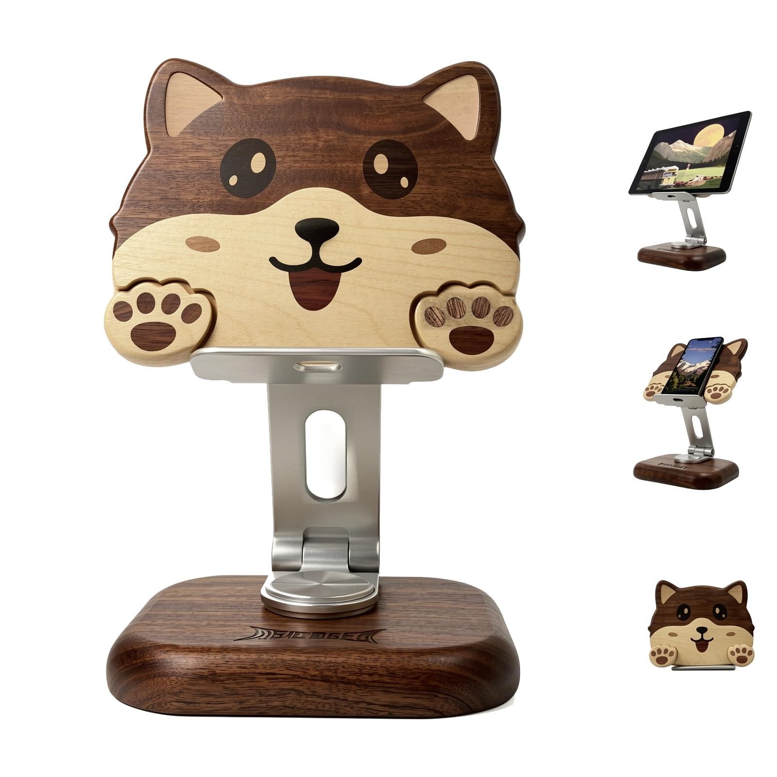 Cartoon Tablet Stand Solid Wood , Compatible with Phone Holder, Gift Ready
