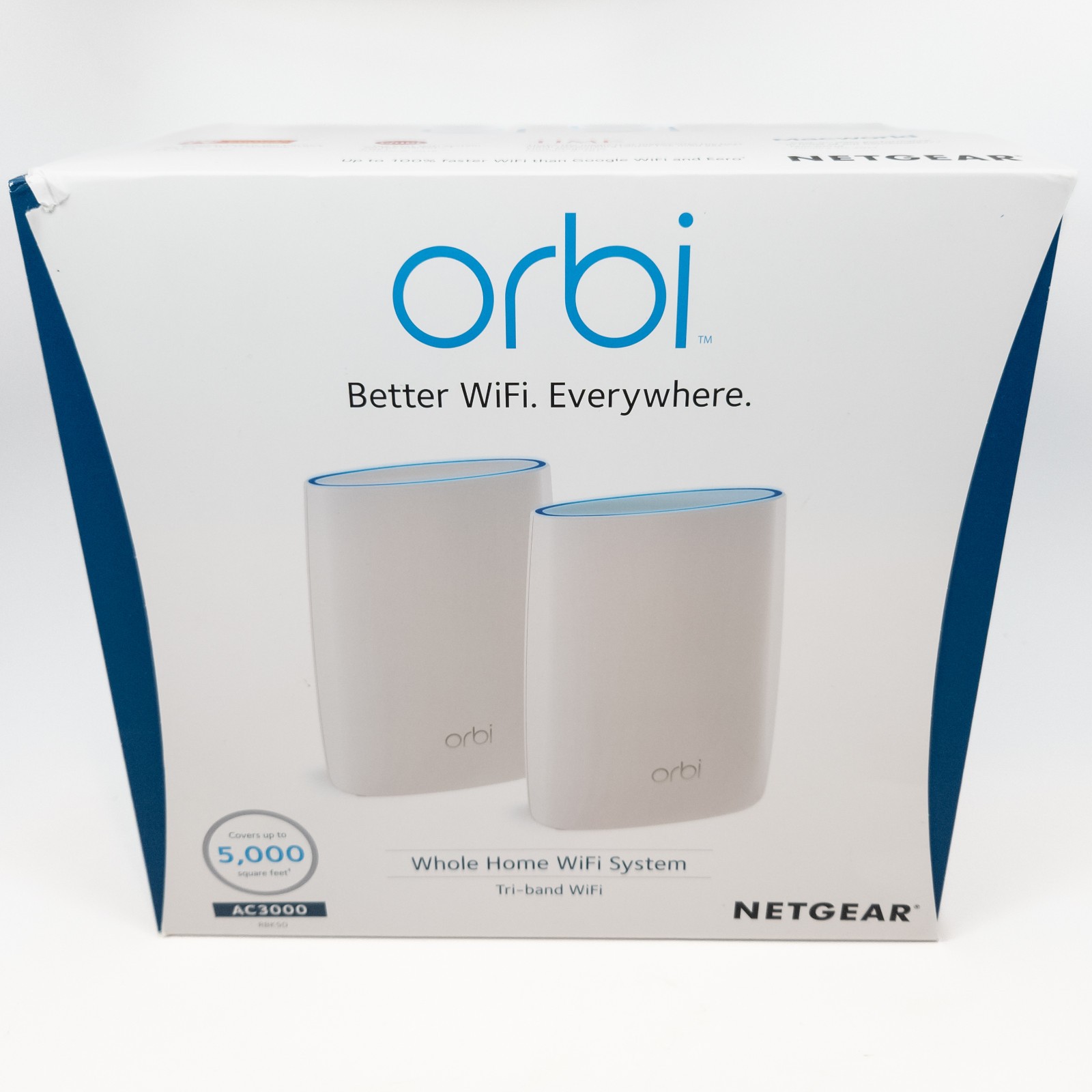 Netgear Orbi AC3000 Trri-Band Wireless Router - White, Pack of 2 (RBK50-100NAS)