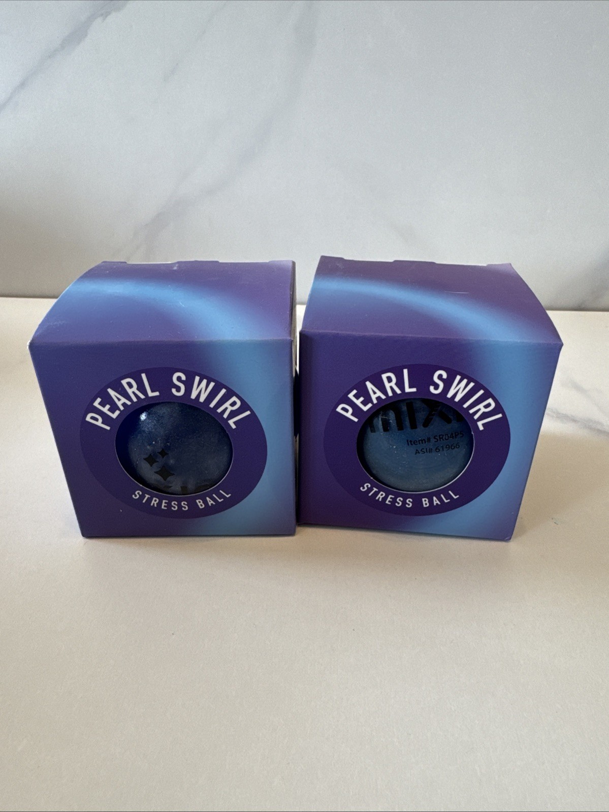 2 - Mixie PEARL SWIRL Stress Ball Squish Squeeze Toy BLUE Swirl Water Pattern