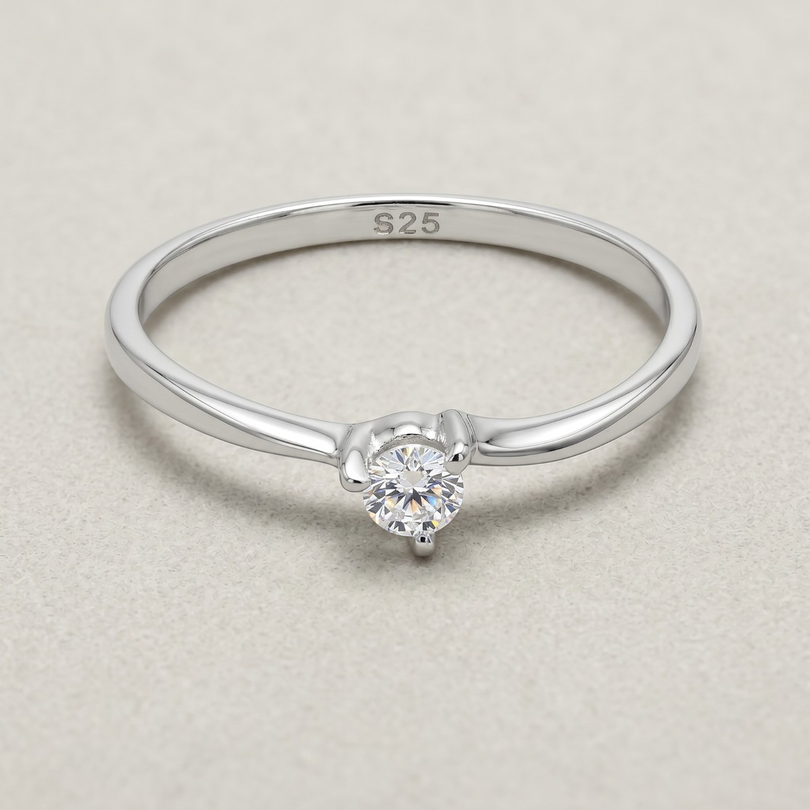 Dainty Sterling Silver Ring Genuine Solid 925 With 3mm Cubic Zirconia