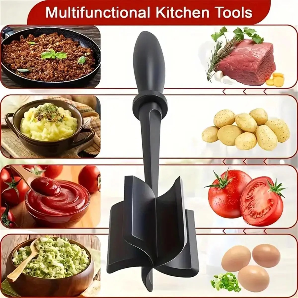 Chef Mix Chop Meat Chopper Black Nylon Crumble Mixer Masher  Mixer Mashers