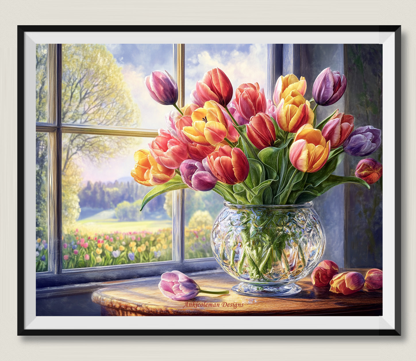 Spring Tulips by the Window DIY Chart Counted Cross Stitch Patterns Needlework
