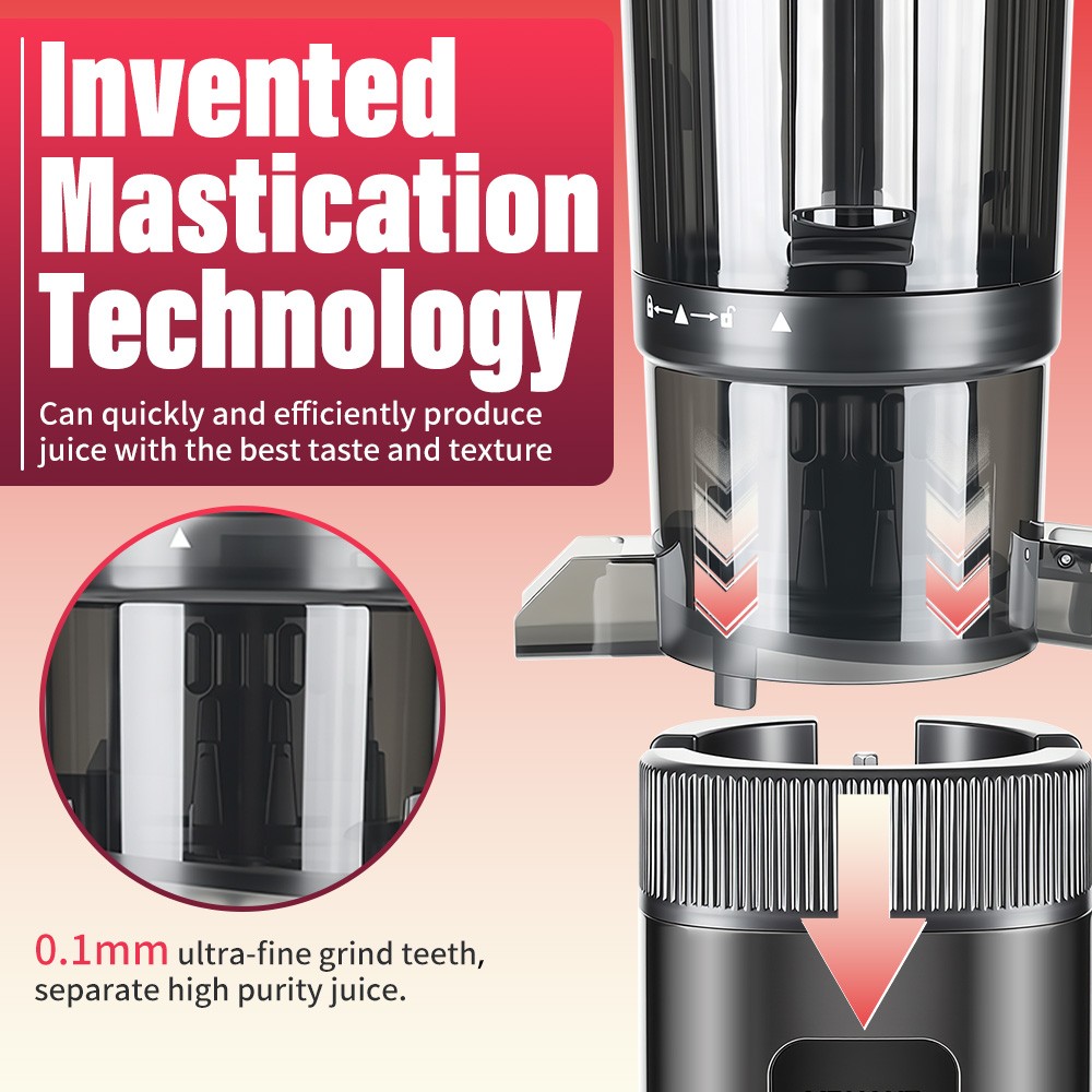 Cold Press Masticating Juicer Machine 4.35" Wide Chute Quiet Juicer Easy Clean