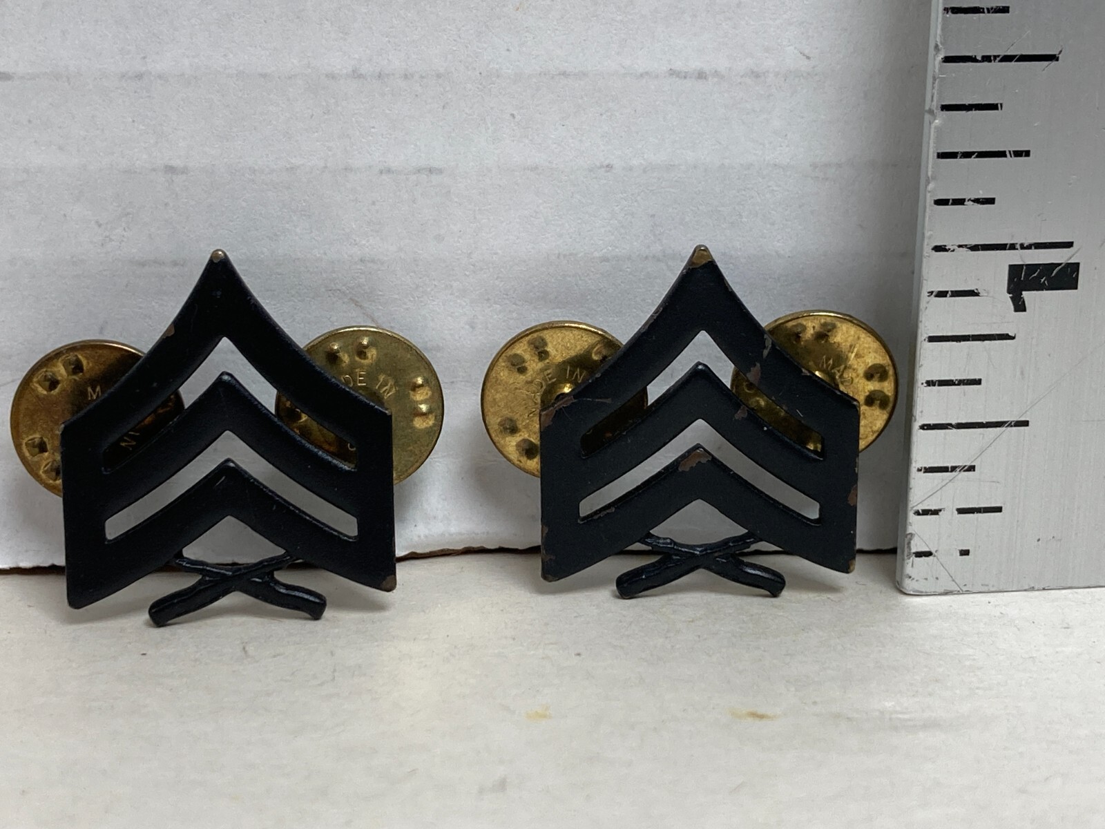 2 USMC Sergeant Hat Lapel Pins Used Black Tone United States Marine Corps