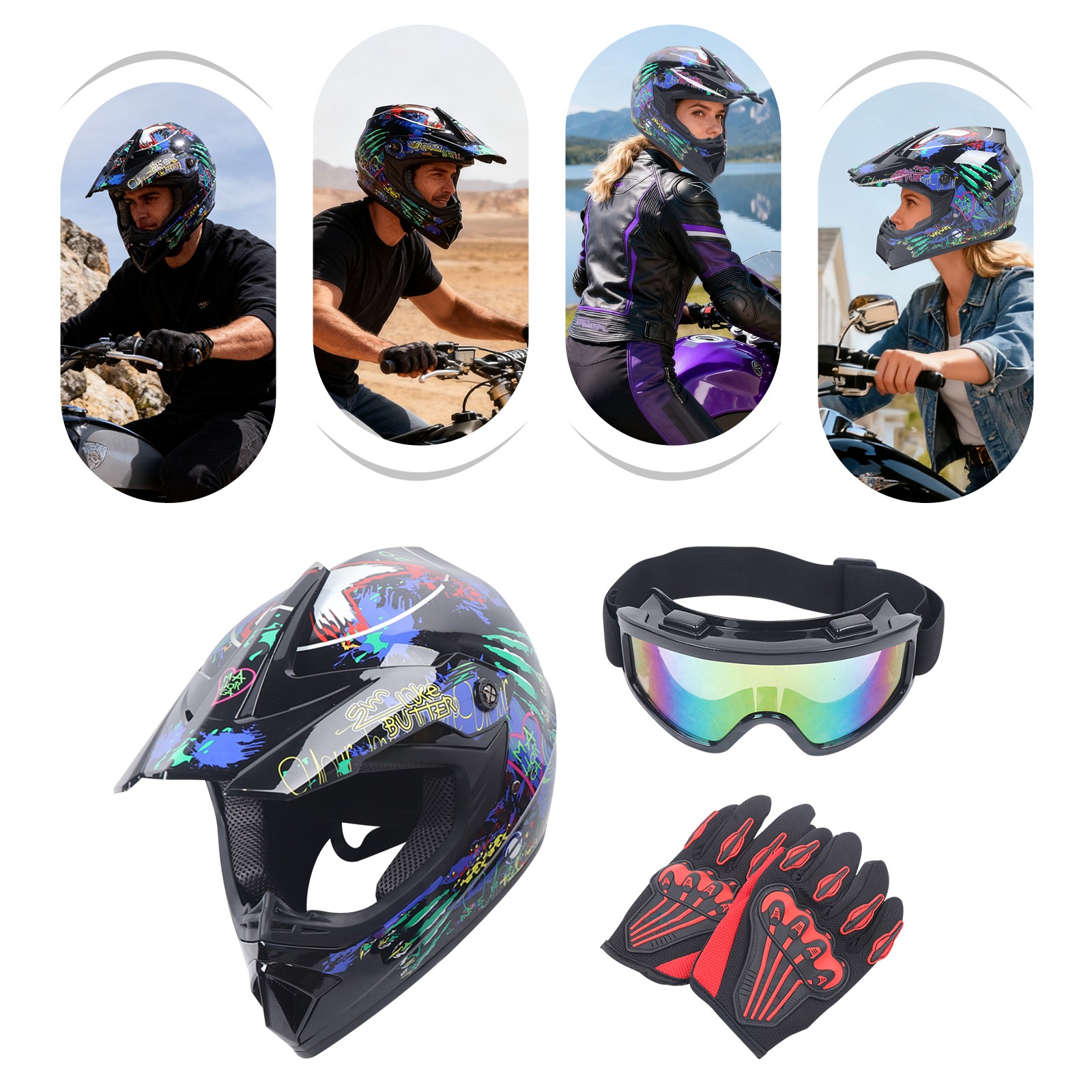 Motorcycle Helmet with Gloves Motorcycle Helmet Set Motocross Helmet Kit