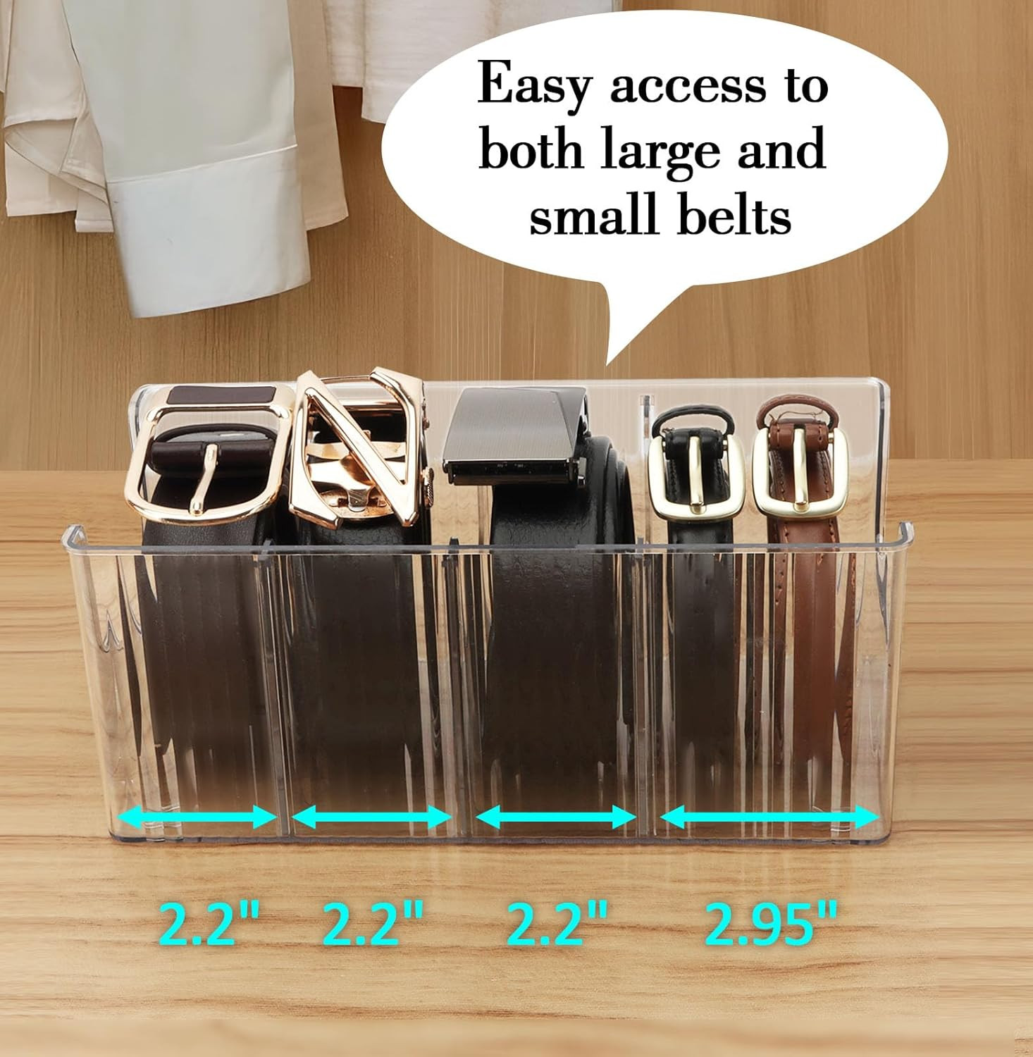 Acrylic Belt Organizer - 2 Pack with Adjustable 4 Compartments & Stackable Desig