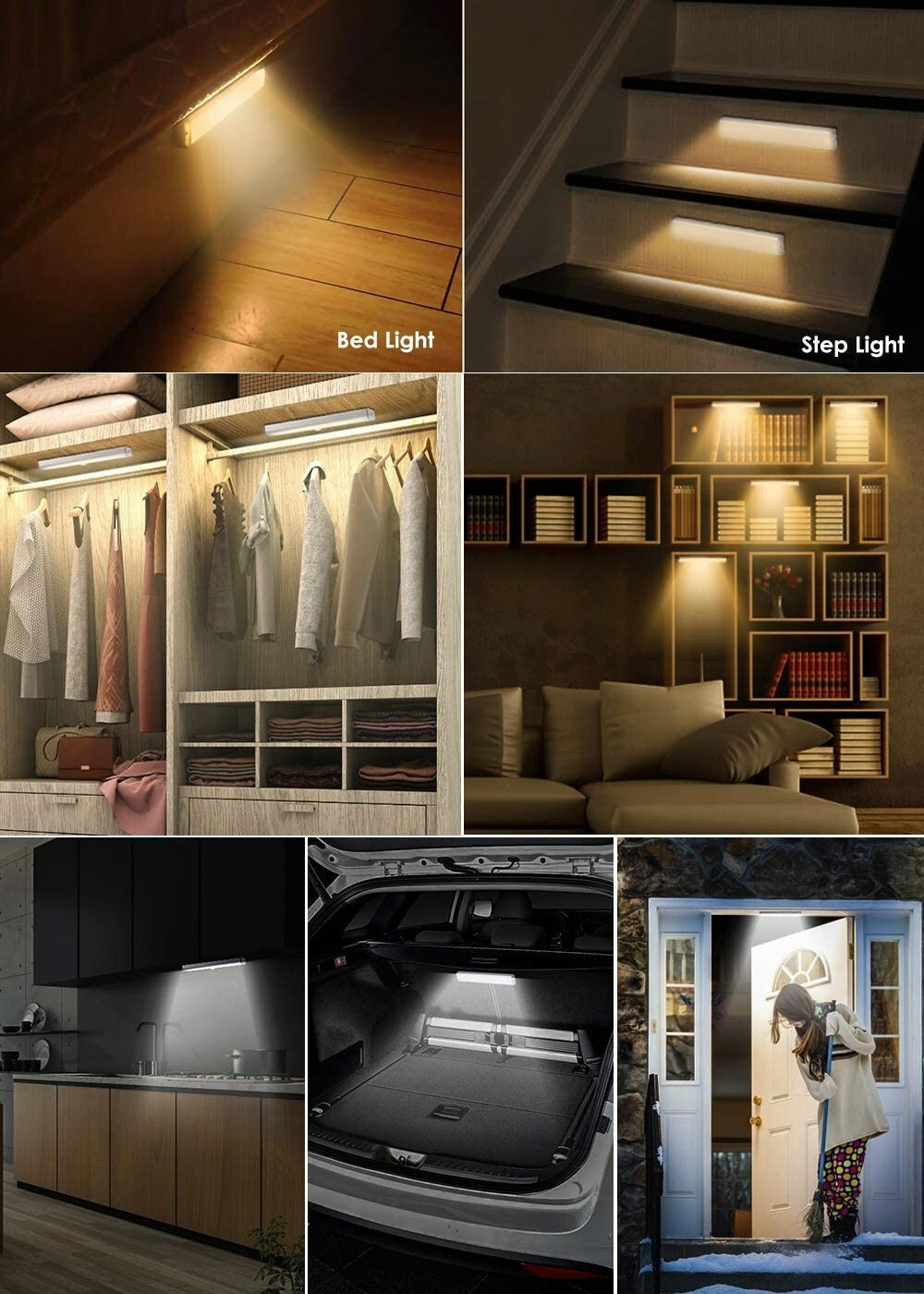 Wireless Motion Sensor Under Cabinet Closet Light Kitchen Counter LED Night Lamp