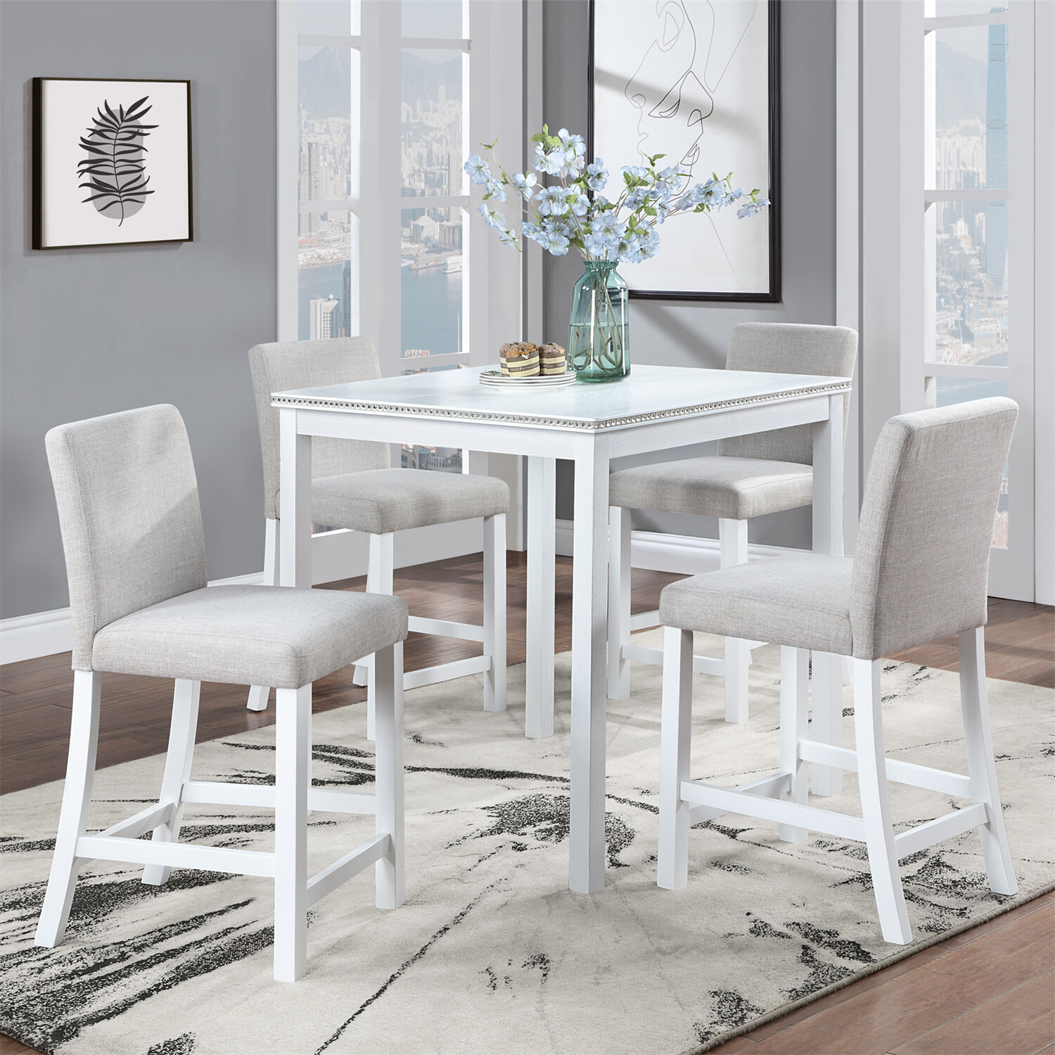5 Piece Dining Table Set Wooden Dining Table w/ 4 Chairs for Kitchen Dining Room