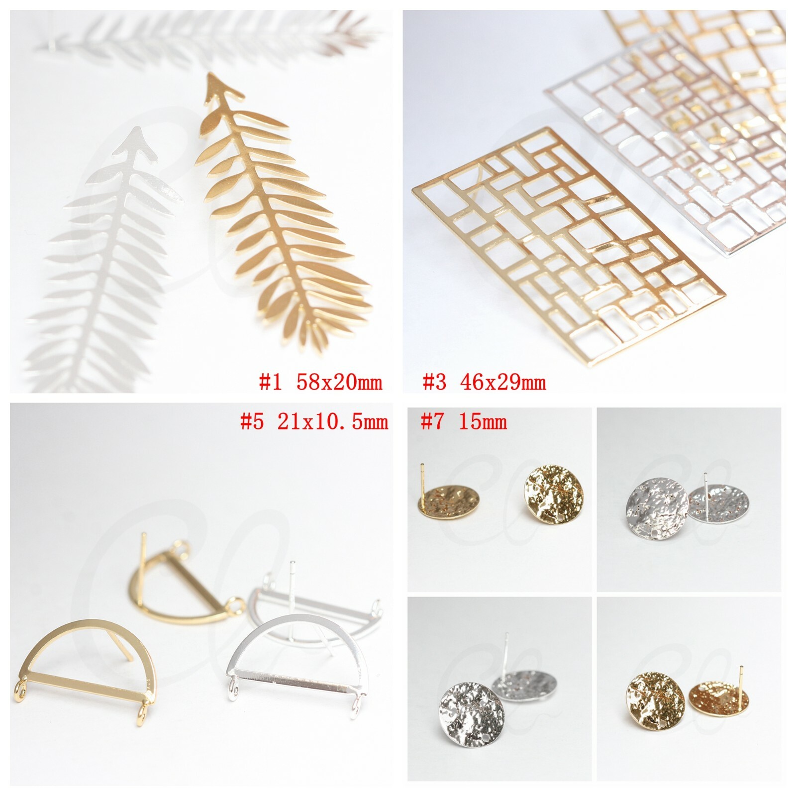 One Pair Premium Plated Brass Earring Post with Sterling Silver Pin (4529C)