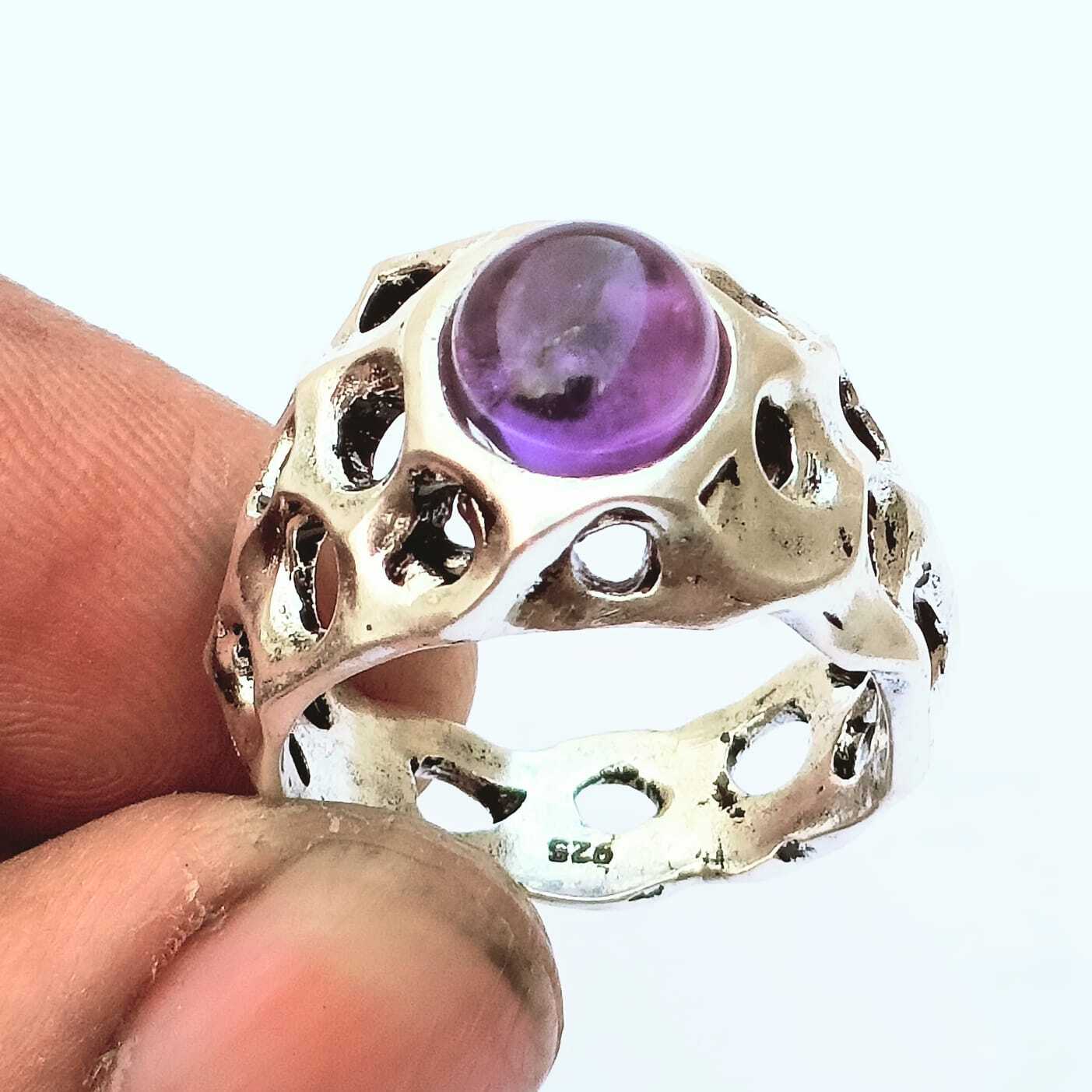 Blue Amethyst Gemstone Handmade Ring. 925 Sterling Silver Jewelry Antique Ring